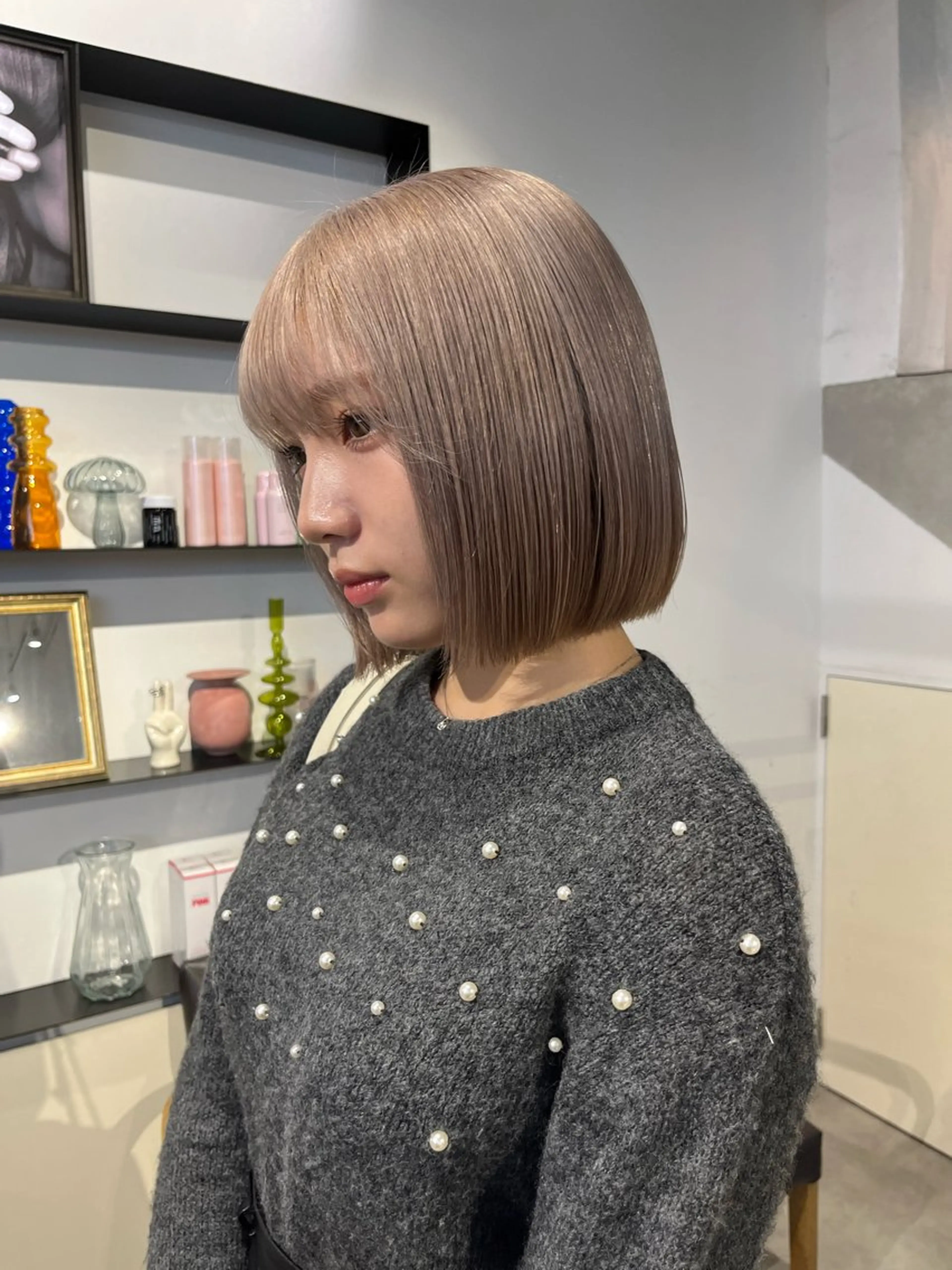 ミディアム カラー ベージュカラー ハイトーンカラー ラベンダーカラー ラベンダーベージュ ボブ ヘアカラー 吉祥寺/個性派/ kazuha🩰のヘアスタイル