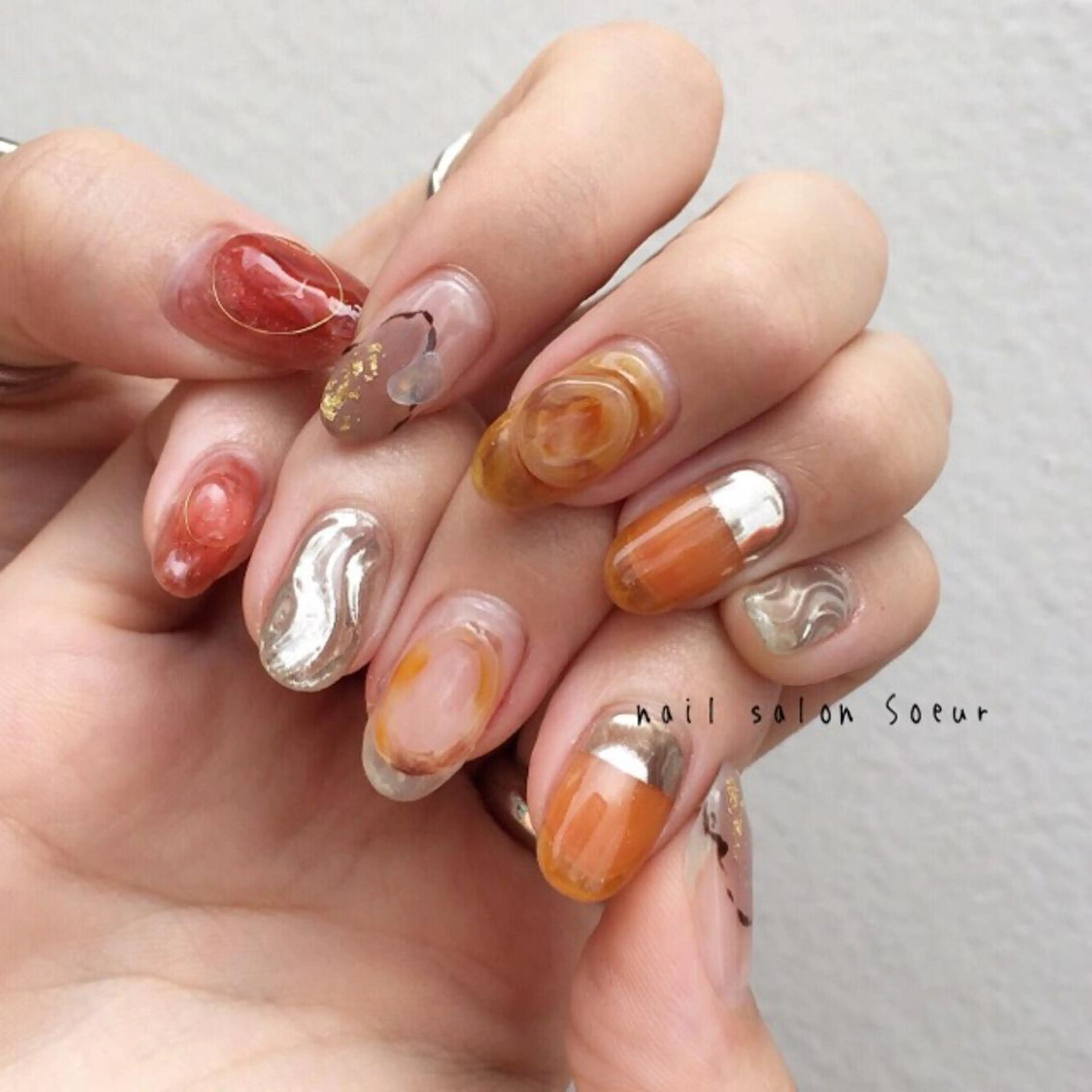 ネイル アートネイル 長さ出し ジェルネイル マットネイル ミラーネイル ハンドネイル nail salon Soeurのネイルデザイン
