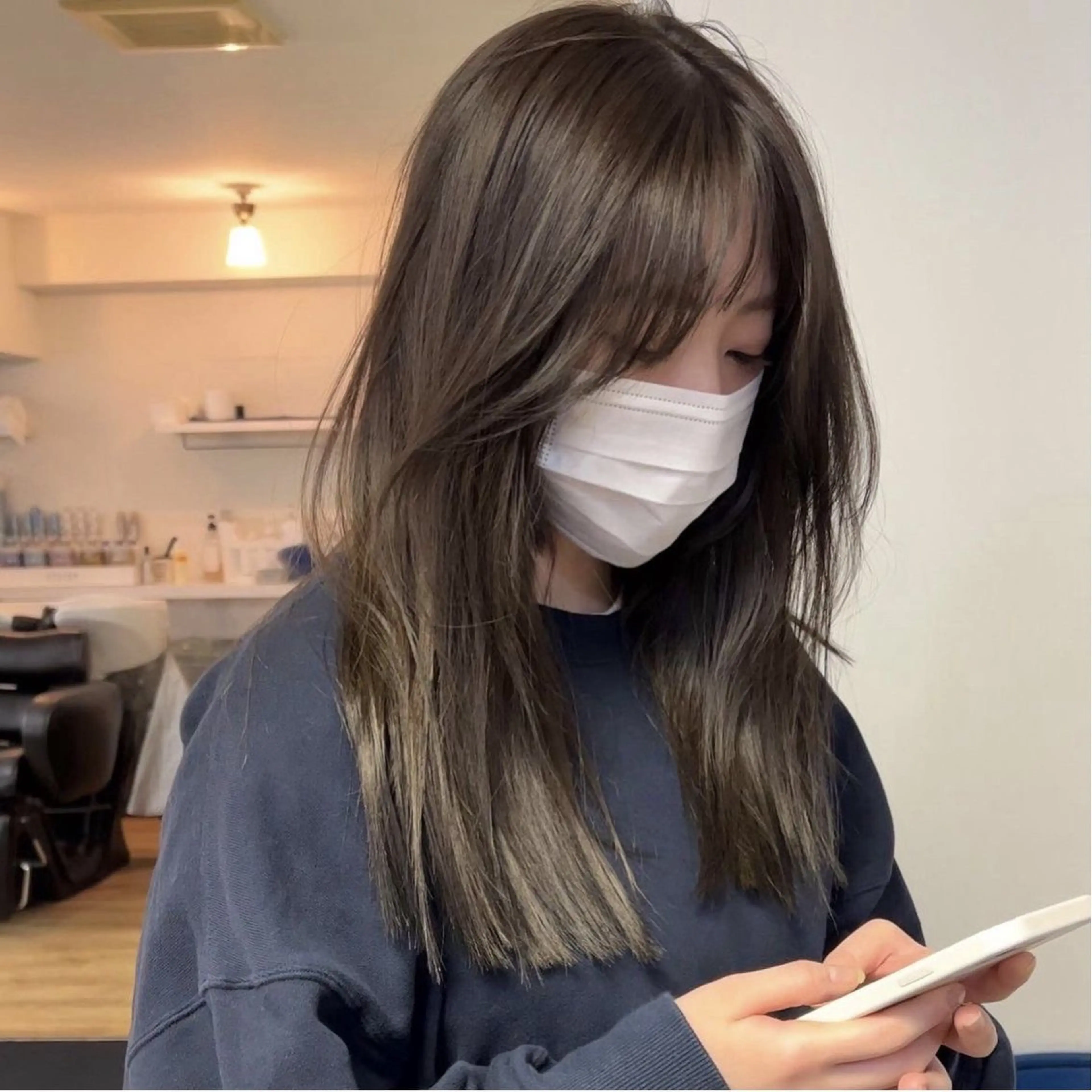 ミディアム カラー ヘアカラー トリートメント ヘッドスパ オリーブ/縮毛♡ Natsuno🩰のヘアスタイル