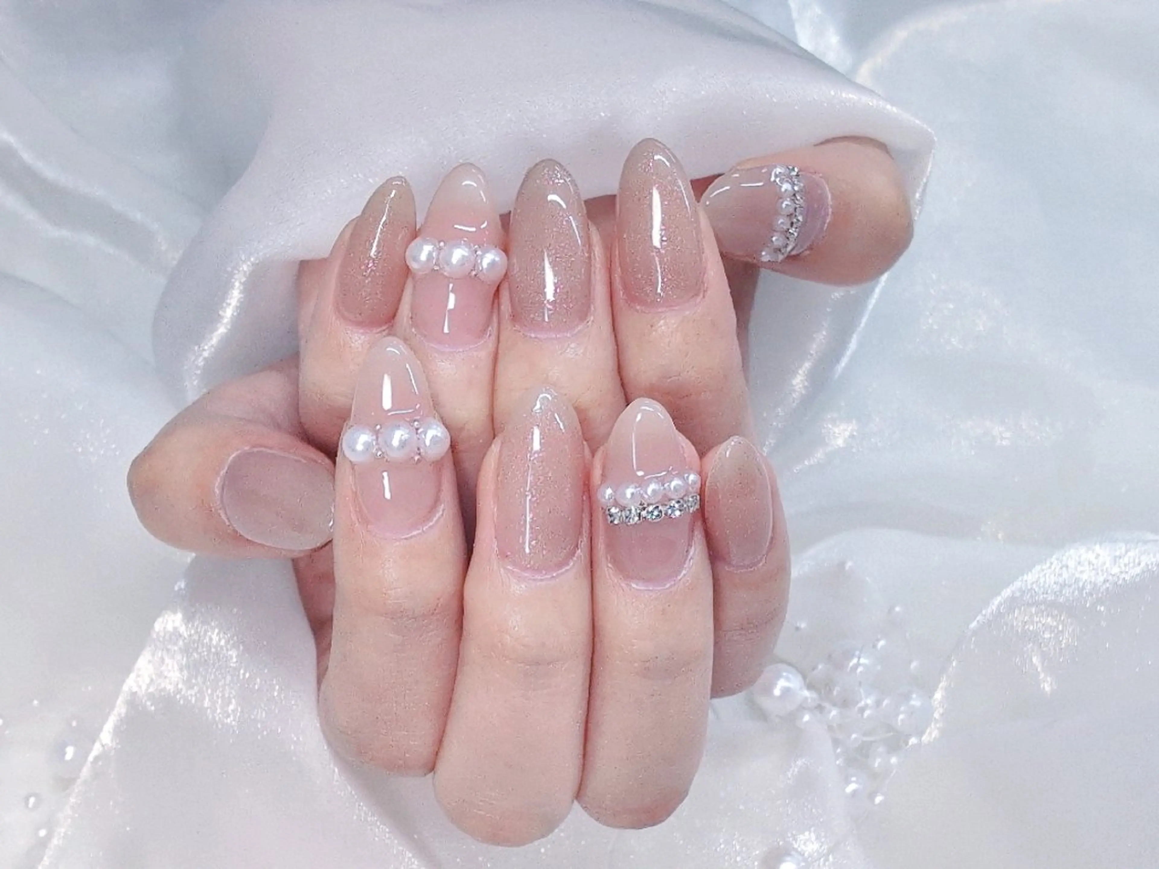 ネイル チークネイル 長さ出し フラッシュネイル フレンチネイル ジェルネイル Chouette Nailのネイルデザイン