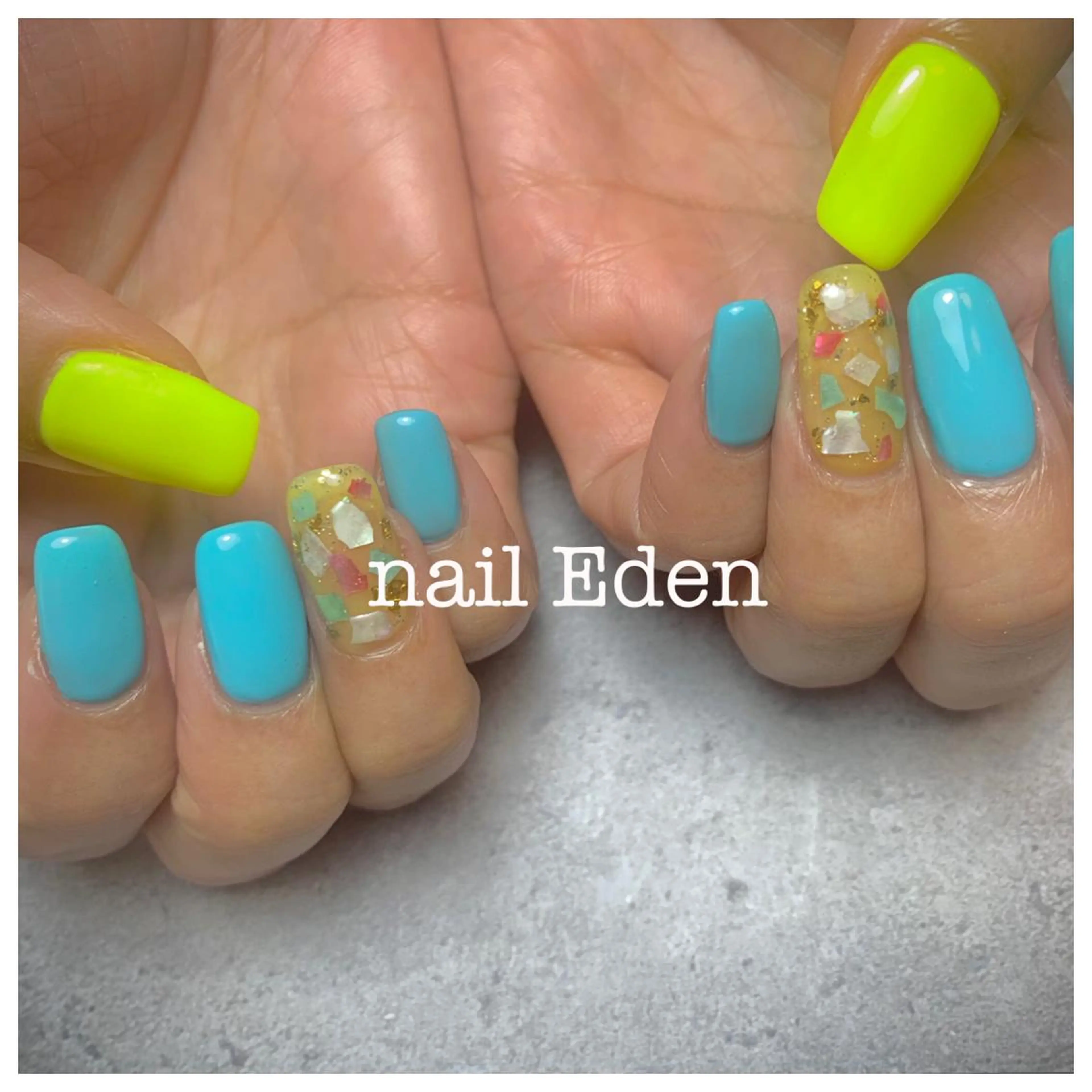 ネイル アートネイル ブルー クリアネイル フットネイル フレンチネイル ハンドネイル ハンドケア Eden　private nail saron所属・Eden ♾️のネイルデザイン