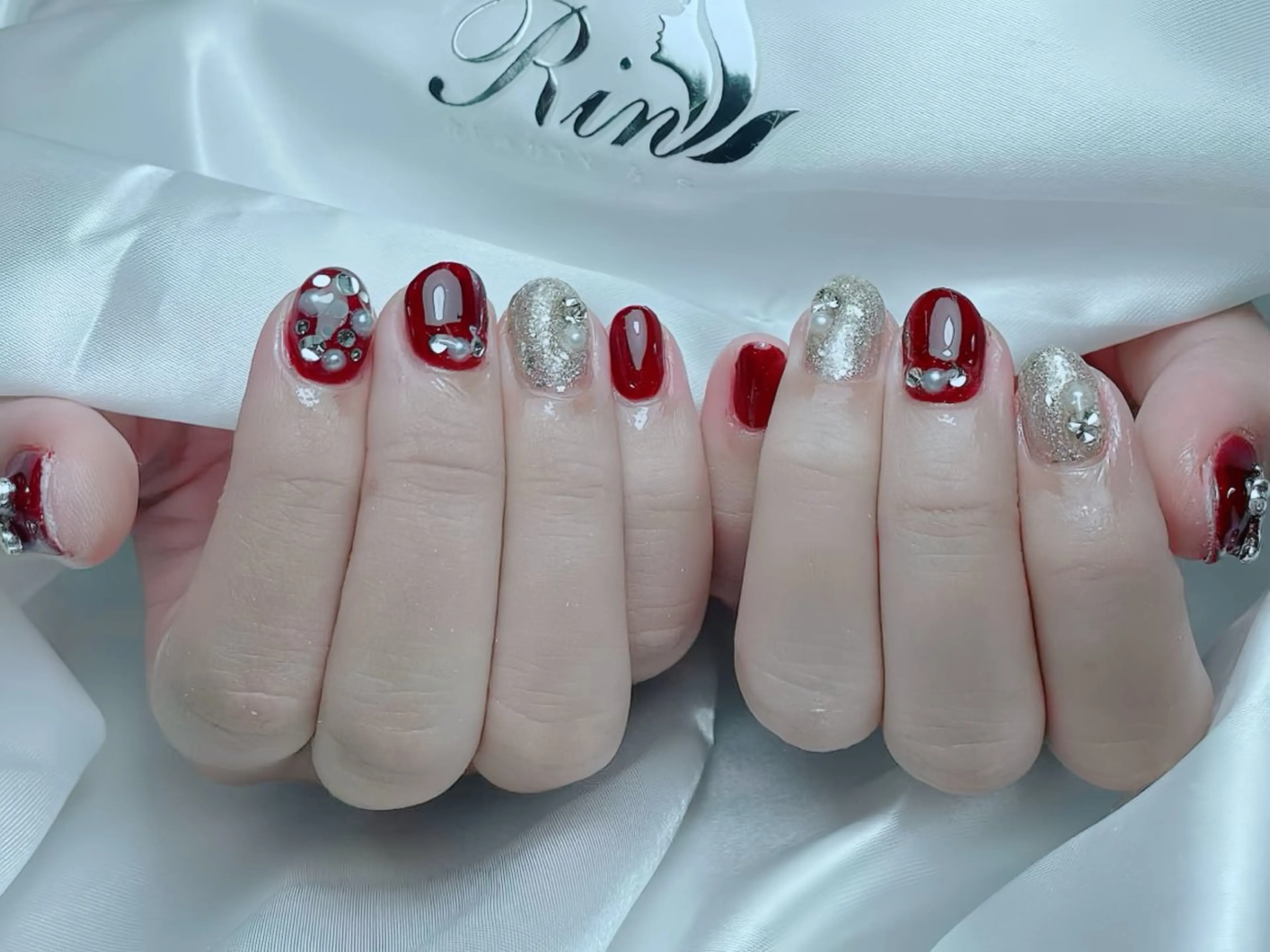 ネイル アニマル柄 ボルドー ブラウン チークネイル フレンチネイル ハンドネイル Rin Nail 新大久保店のネイルデザイン