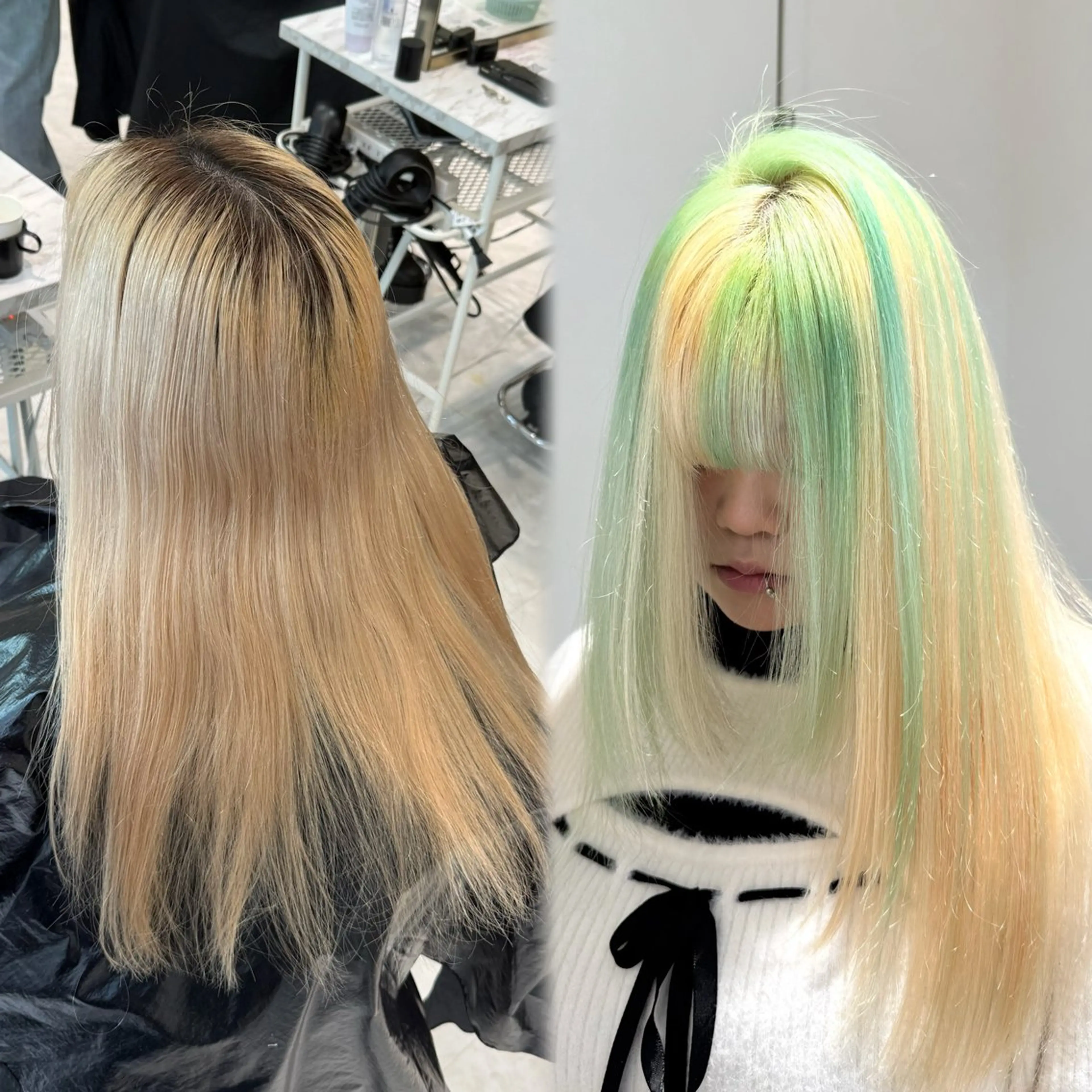 セミロング カラー ヘアアレンジ ベージュカラー ブリーチ ブロンド デザインカラー ミルクティーベージュ ヘアカラー ハイトーン職人/ ムラ修正/拓真のヘアスタイル