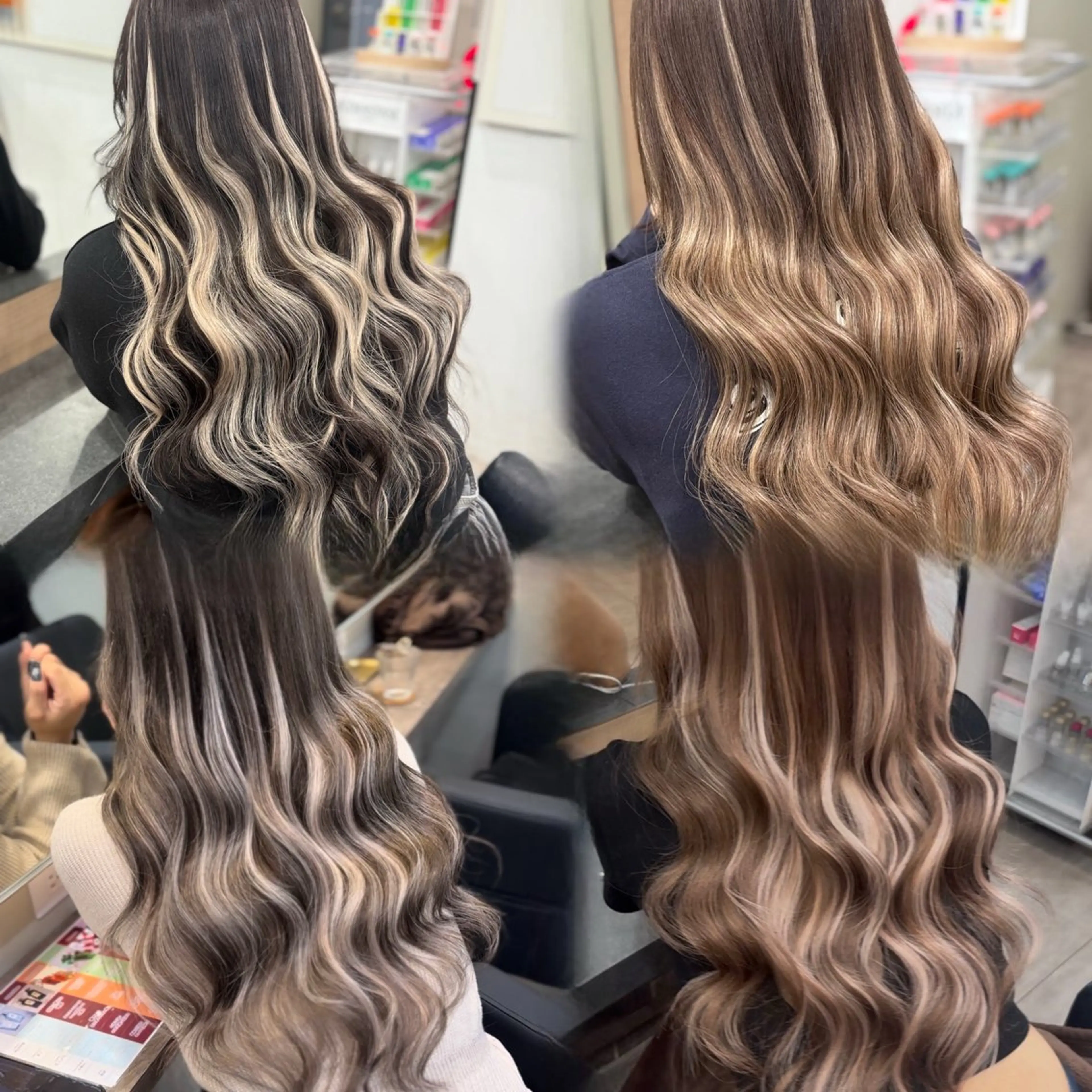 ロング カラー シールエクステ バレイヤージュ ハイライトカラー エクステ ハイライト カット ヘアカラー エクステ ハイトーン&エクステ 横浜/RIEのヘアスタイル