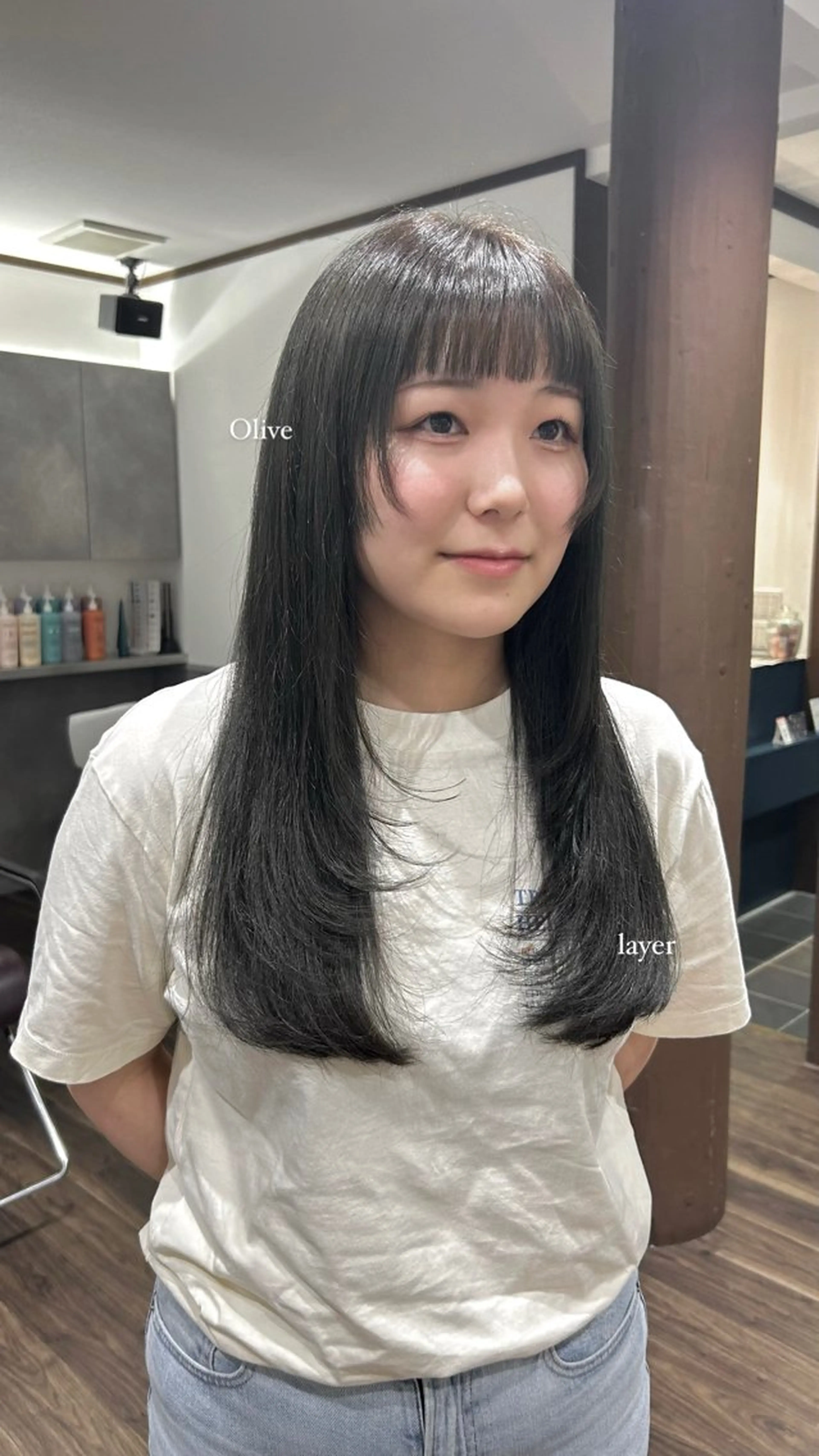 ロング カラー オリーブカラー レイヤーカット LA PENSEE BRUN/ゆりかのヘアスタイル