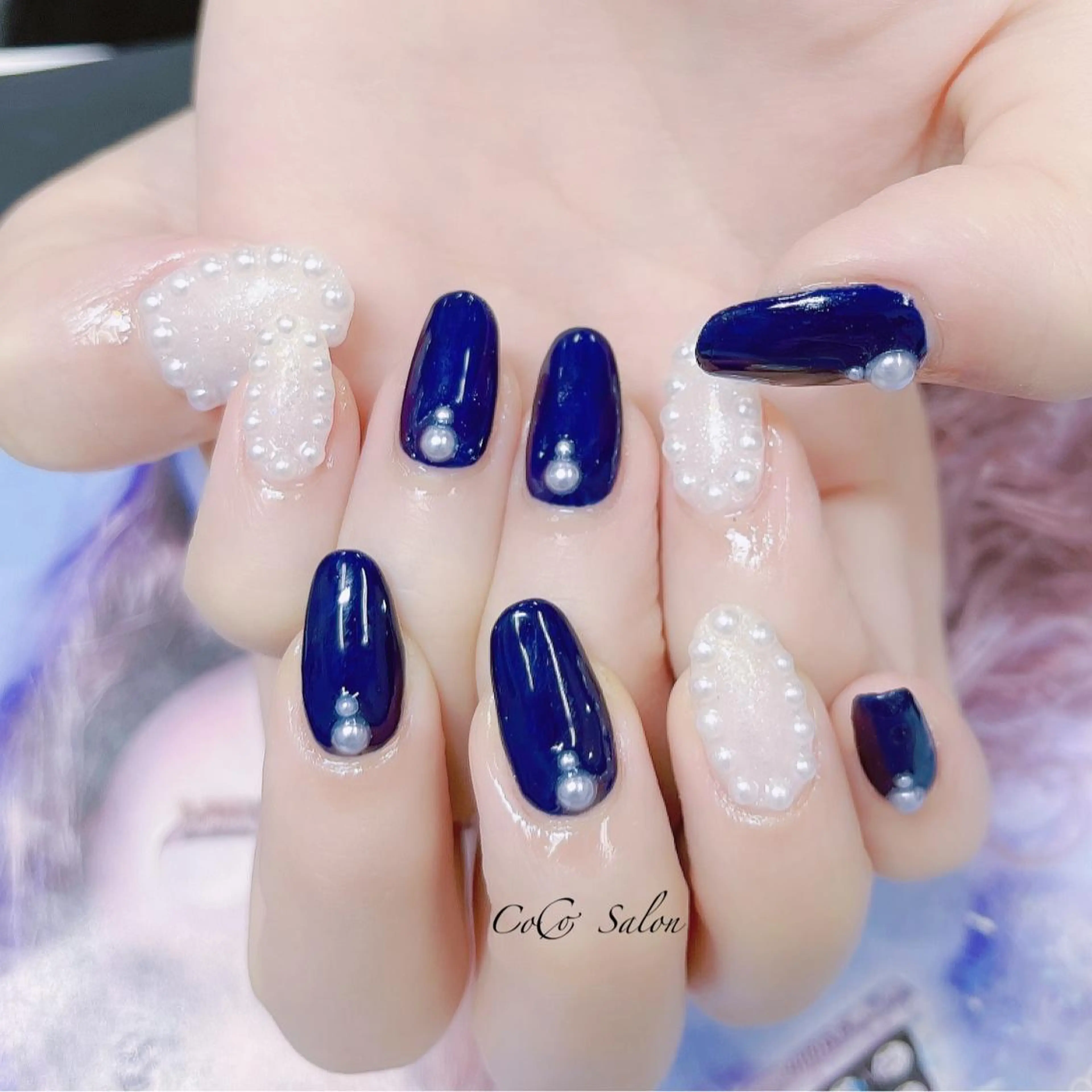 ネイル 長さ出し ジェルネイル ネイビー オフィスネイル ワンカラーネイル ハンドネイル CoCoSalon ネイル/まつ毛予約のネイルデザイン