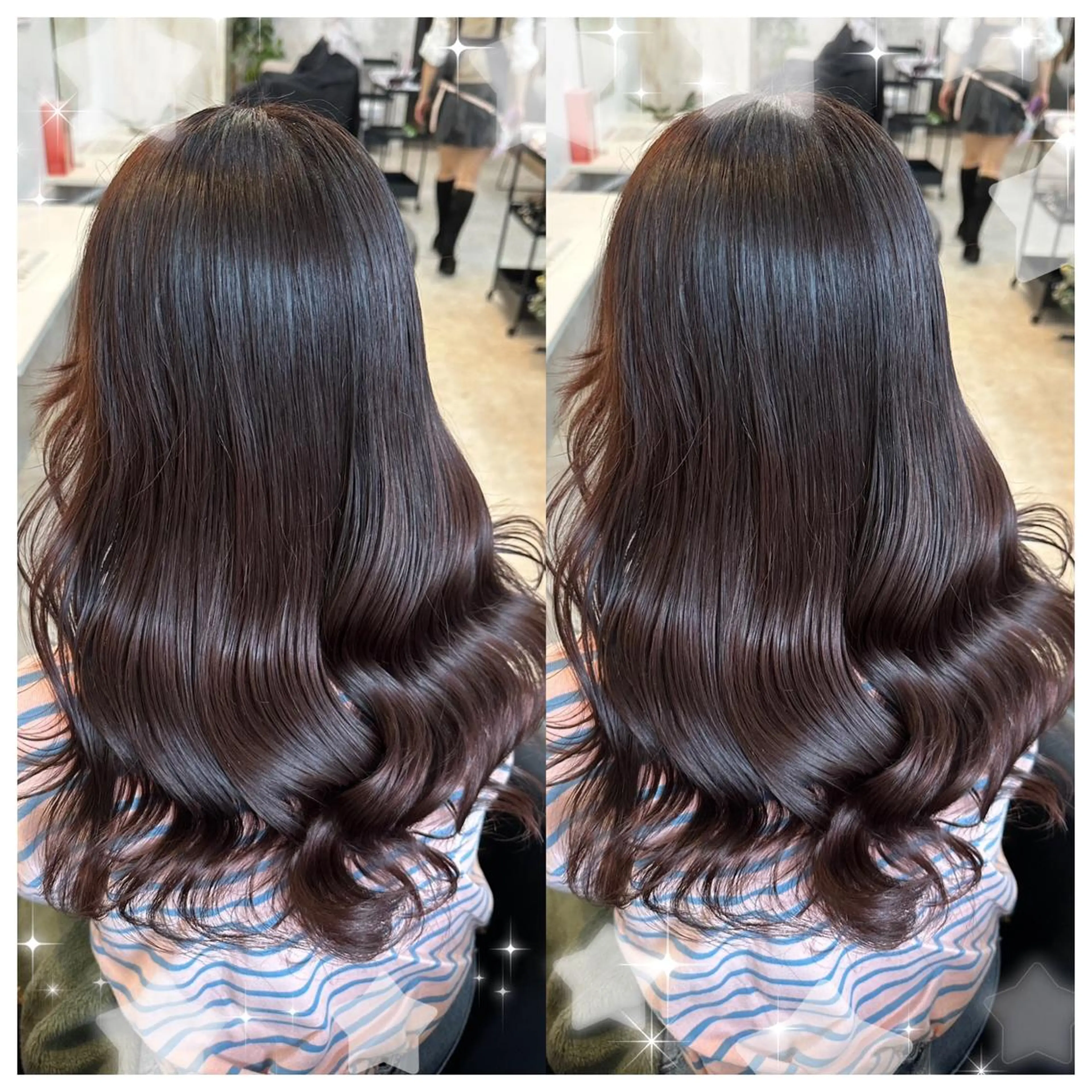 ロング カラー シールエクステ バレイヤージュ 黒髪 ブリーチ ブルーカラー セキグチ💞 lilaのマツエク・マツパデザイン
