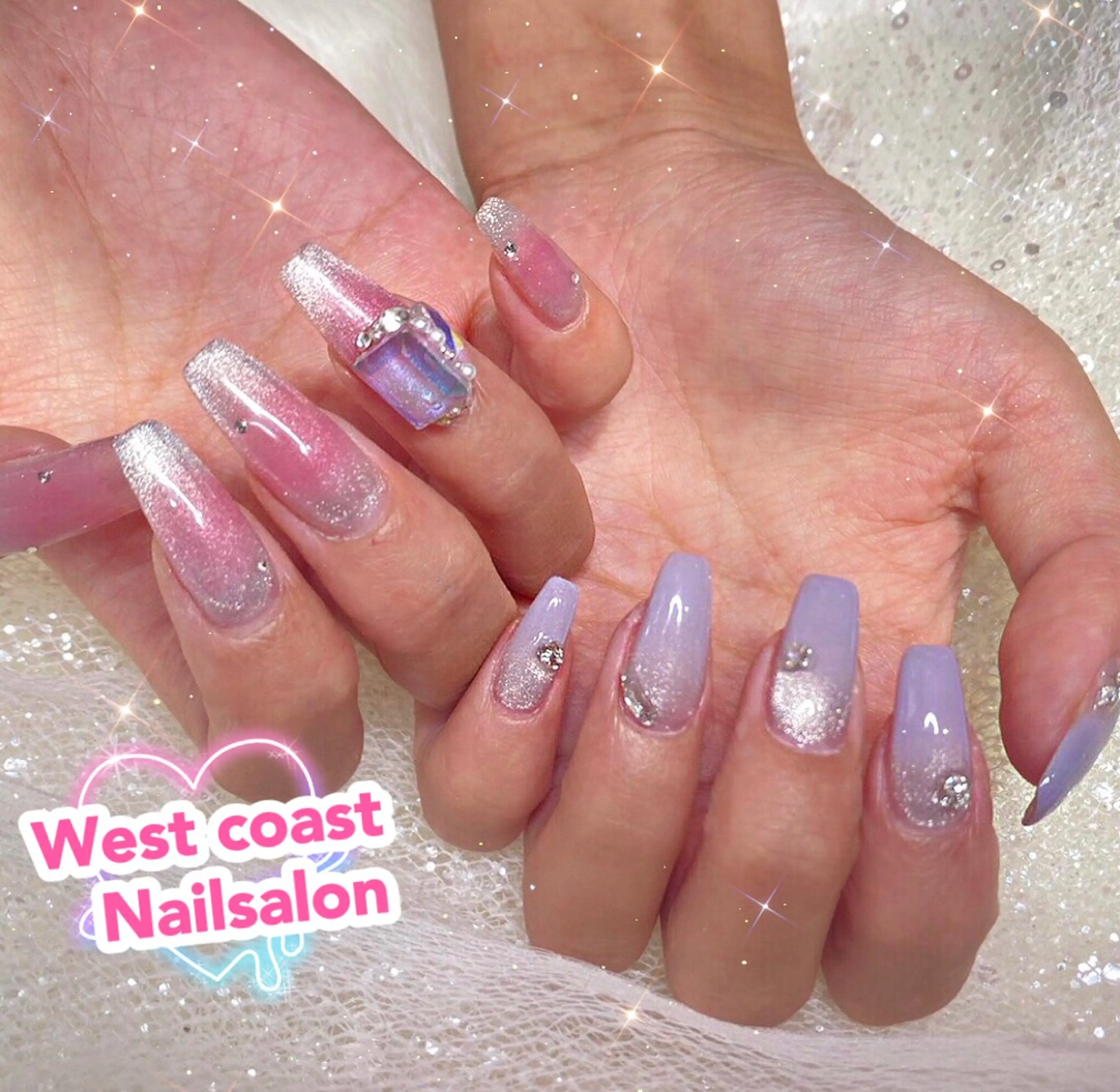 ネイル ハンドネイル リボン、ガーリー パーツ放題専門店のネイルデザイン