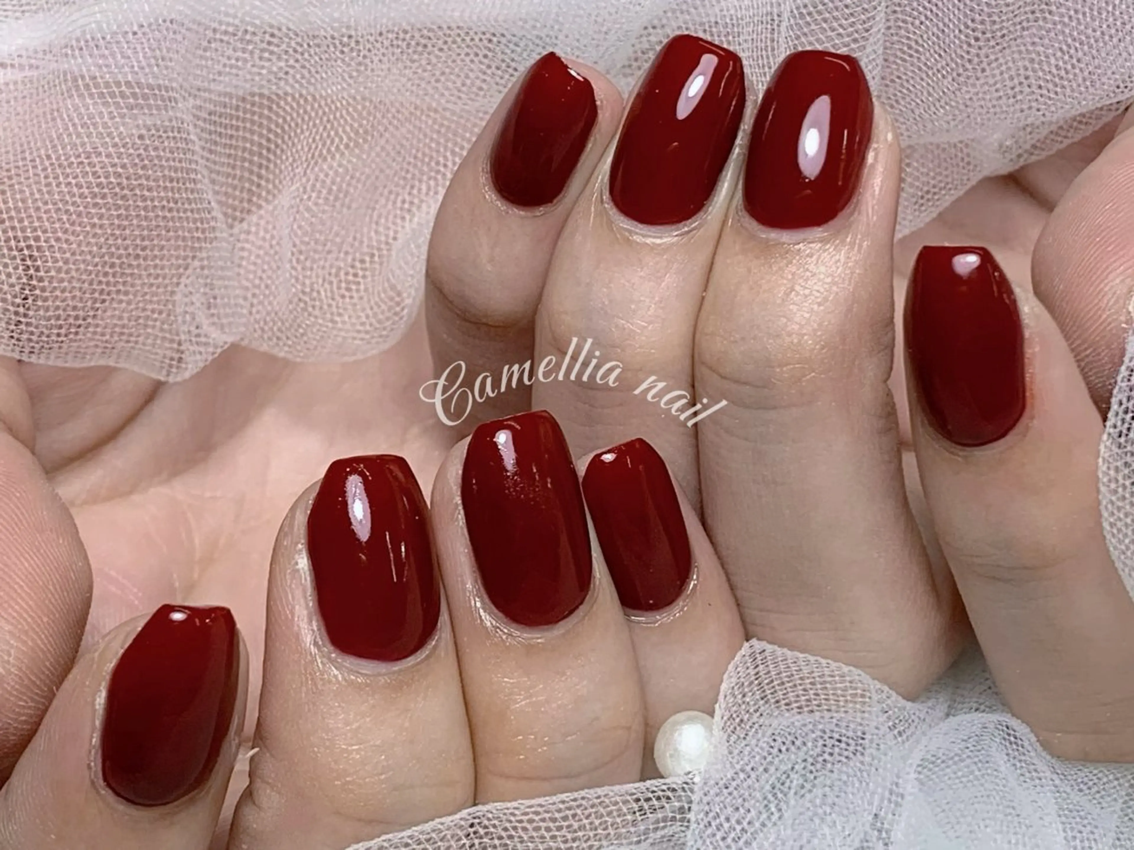 ネイル ハンドネイル Camellia 長さだし& デザインのネイルデザイン