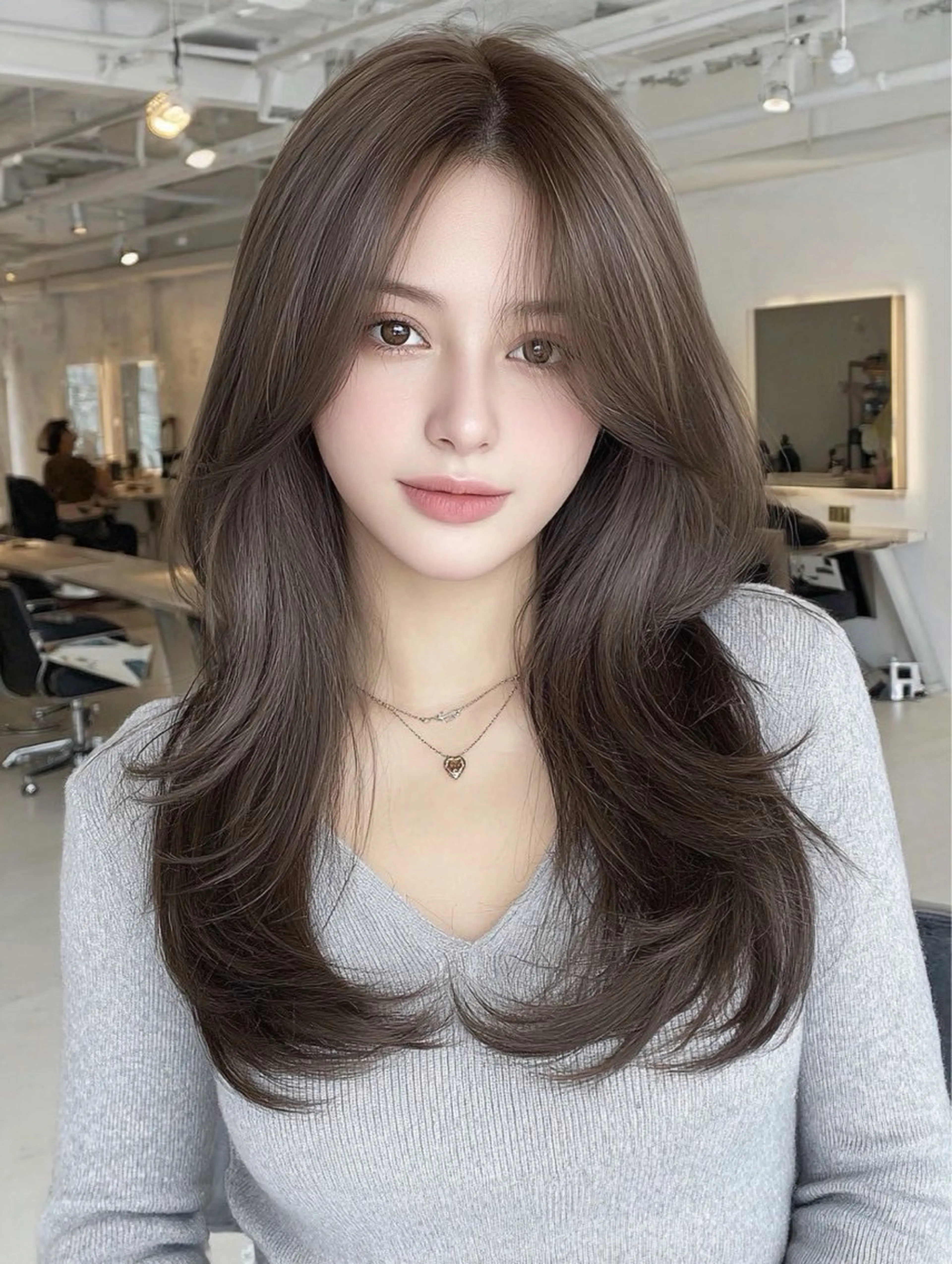 ロング アッシュ 韓国風ヘア カット ヘアカラー トリートメント ☃️顔周りレイヤー 韓国風SHUTOのヘアスタイル