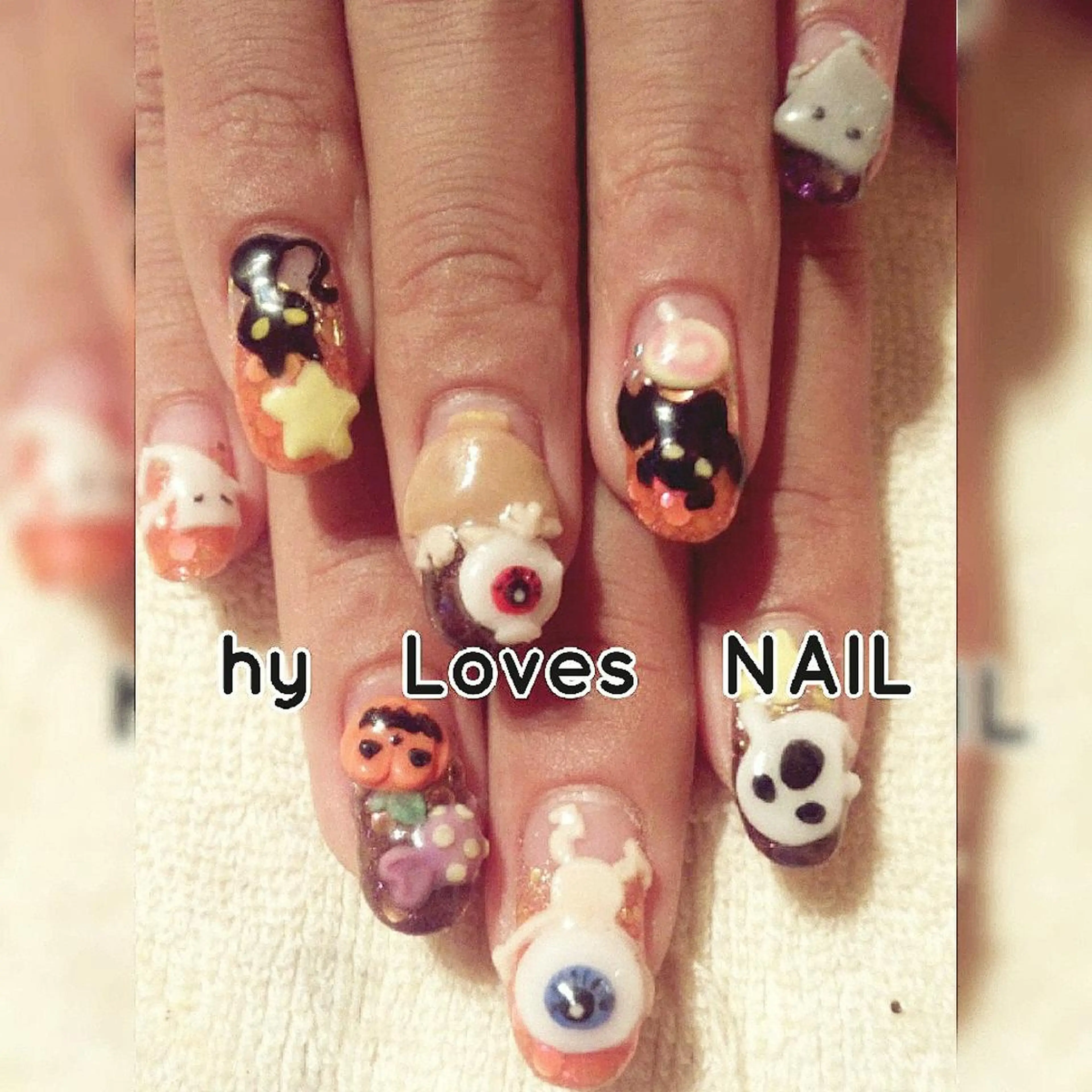 ネイル アートネイル ジェルネイル ハロウィン ホログラムネイル ショートネイル ハンドネイル よしだ ひろきのネイルデザイン