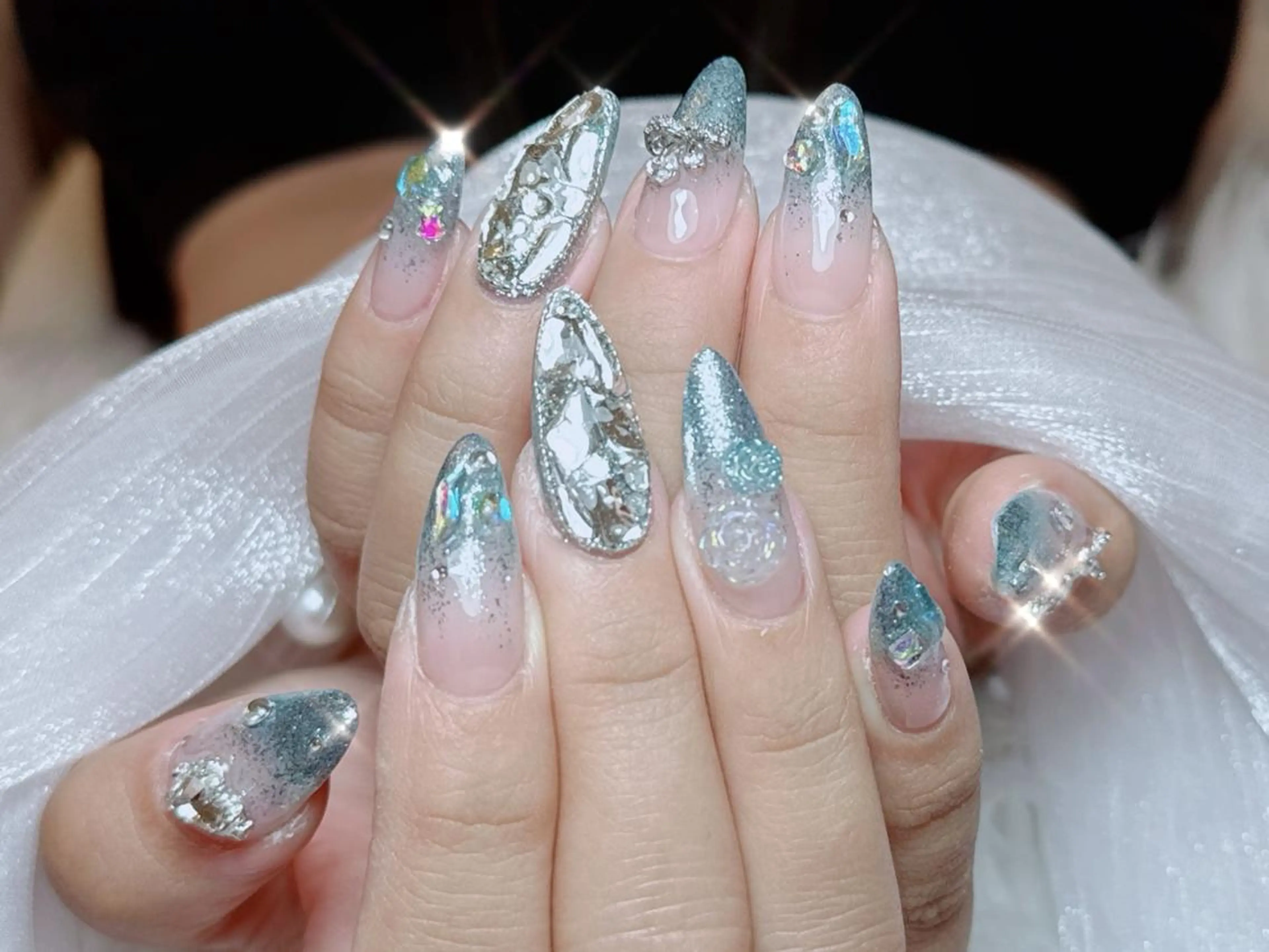 ネイル オーロラネイル チークネイル 長さ出し フットネイル フレンチネイル ハンドネイル Kitty Nail salonのネイルデザイン