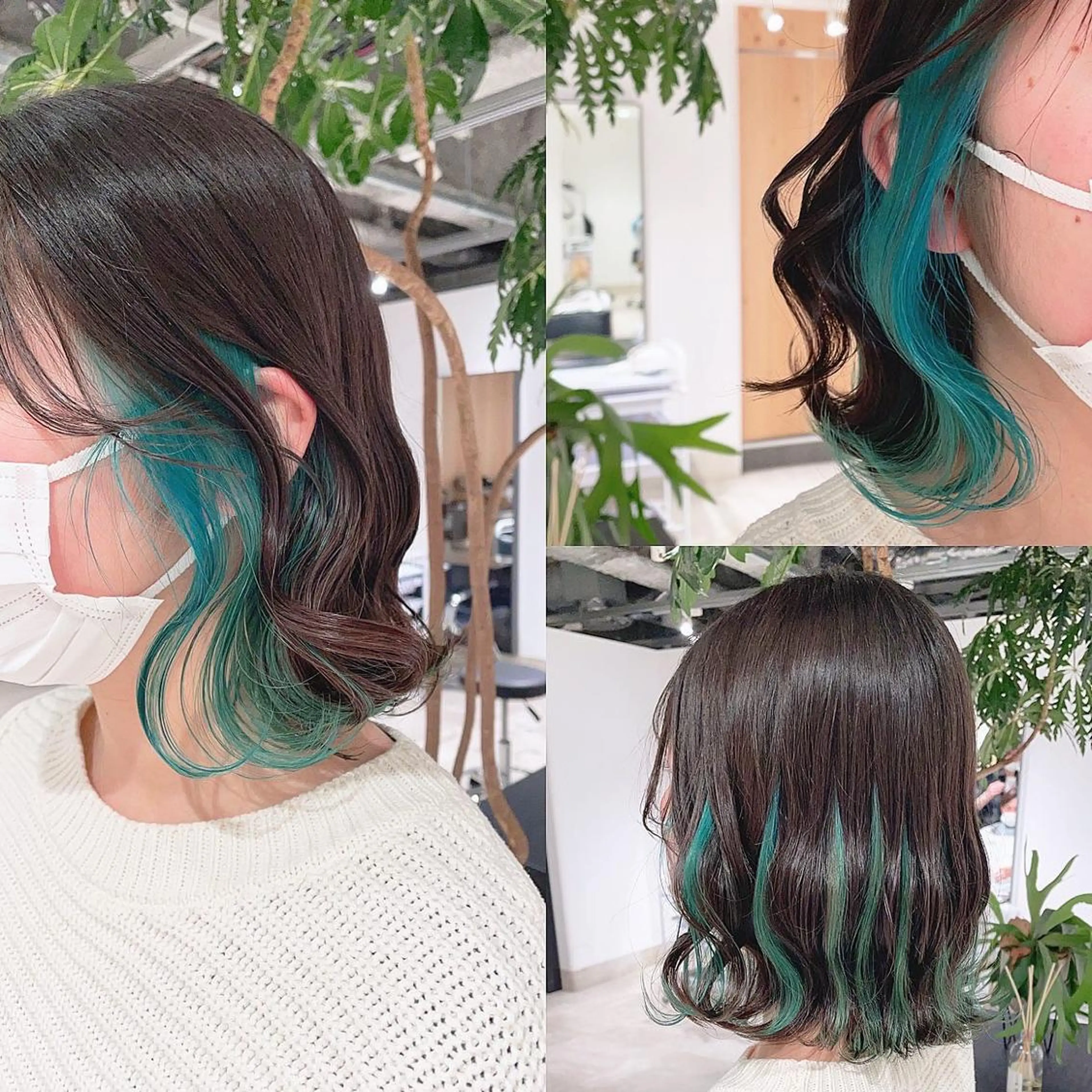 ショート カラー ブリーチ エメラルドグリーン ミント ヘアカラー トリートメント 渋谷:インナーカラー ／🍒エリカ🍒のヘアスタイル