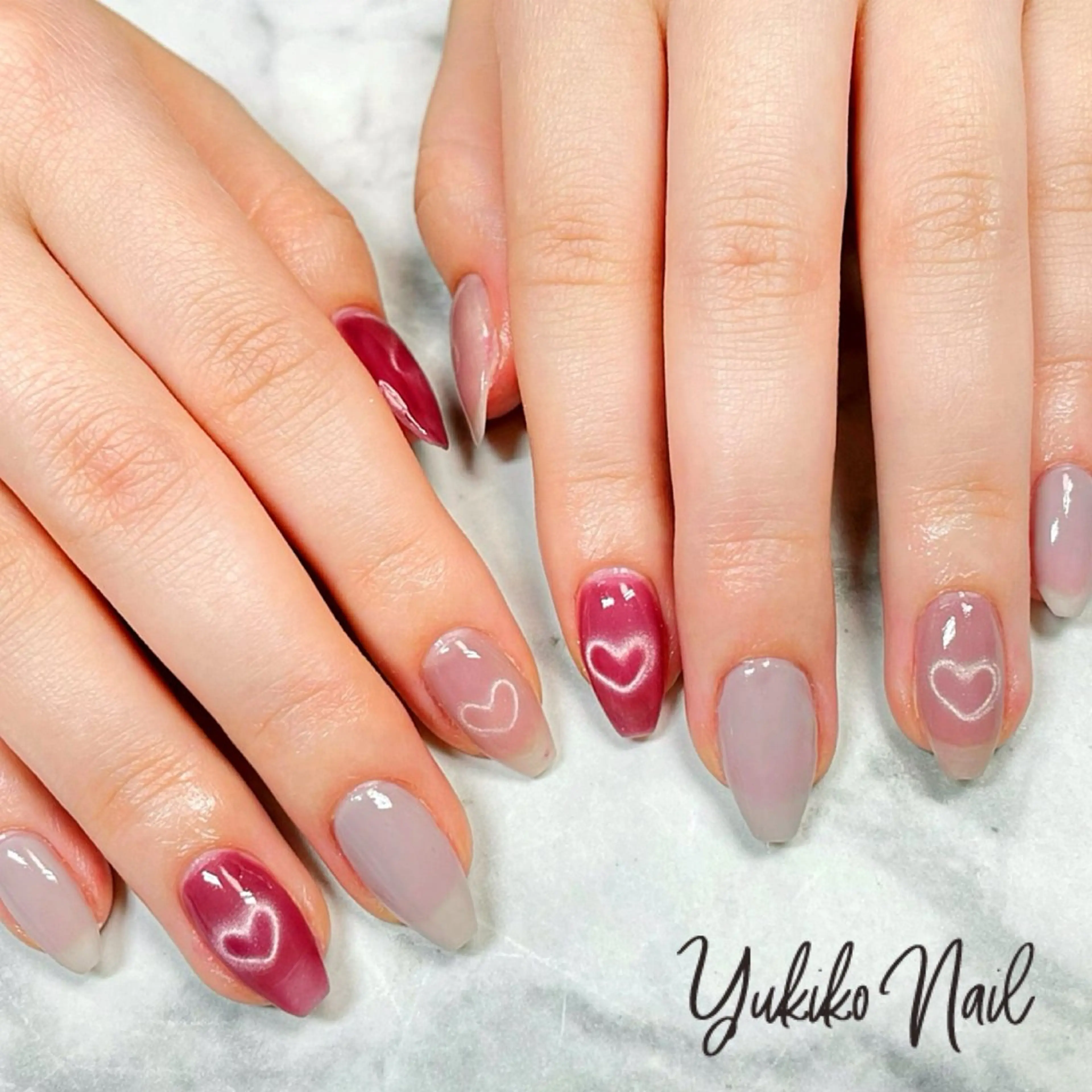 ネイル ハート マグネットネイル 赤色 ユキコ ネイルのネイルデザイン