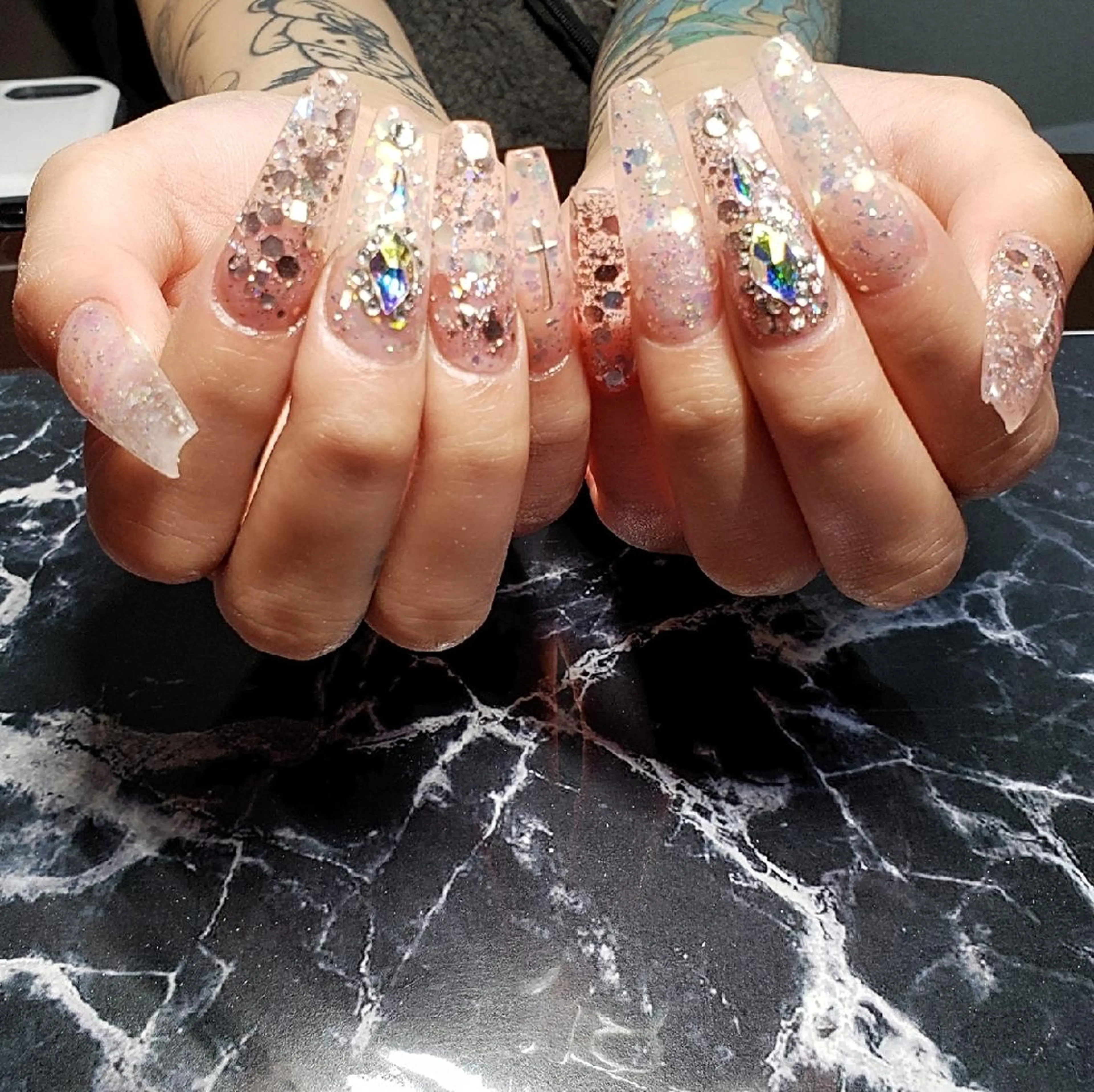 ネイル クリアネイル ラメ(グリッター) ストーンネイル ハンドネイル クロキ 。のネイルデザイン