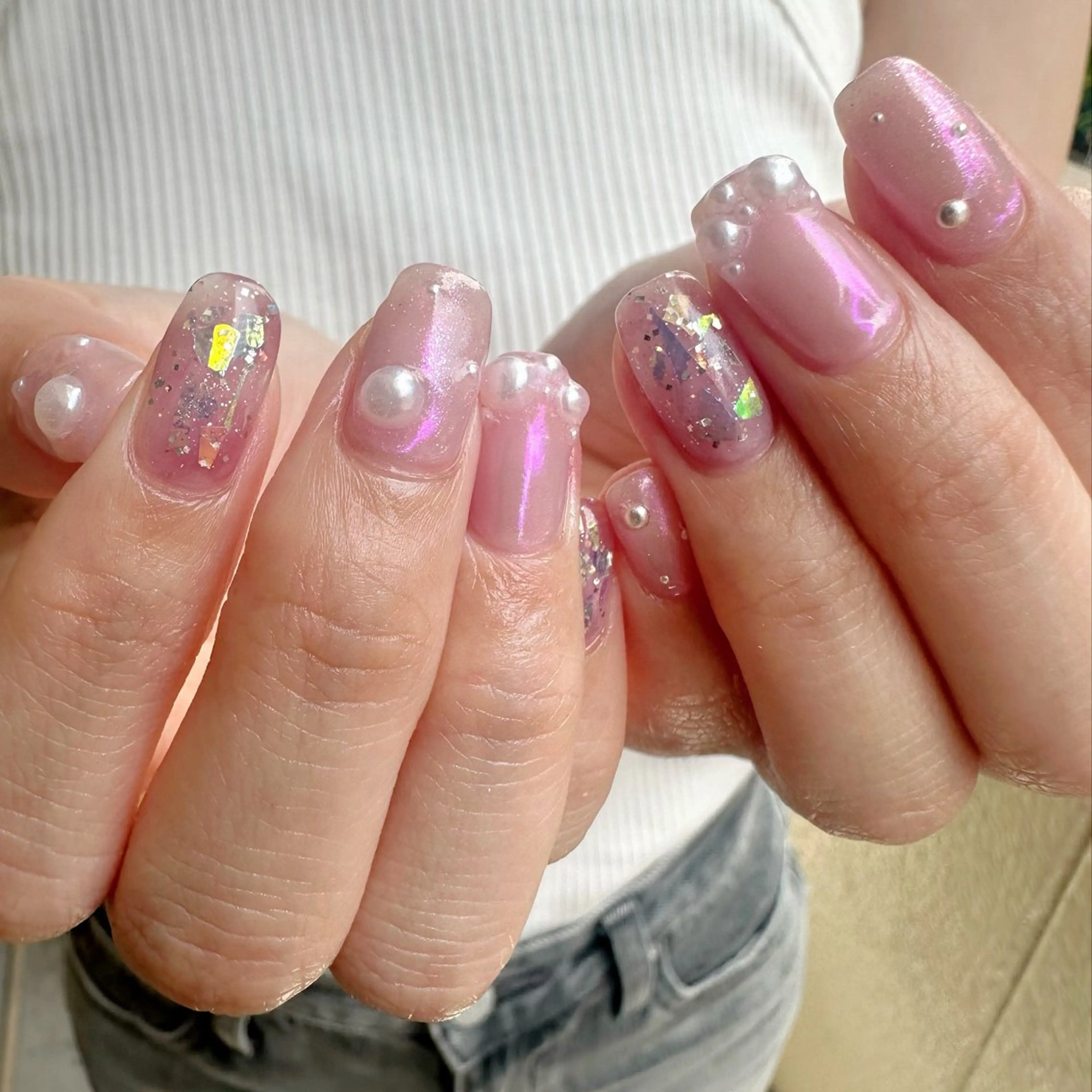 ネイル オーロラネイル クリアネイル 氷ネイル・うるうるネイル キラキラネイル 韓国ネイル 🪞KAPE NAIL 🪞のネイルデザイン