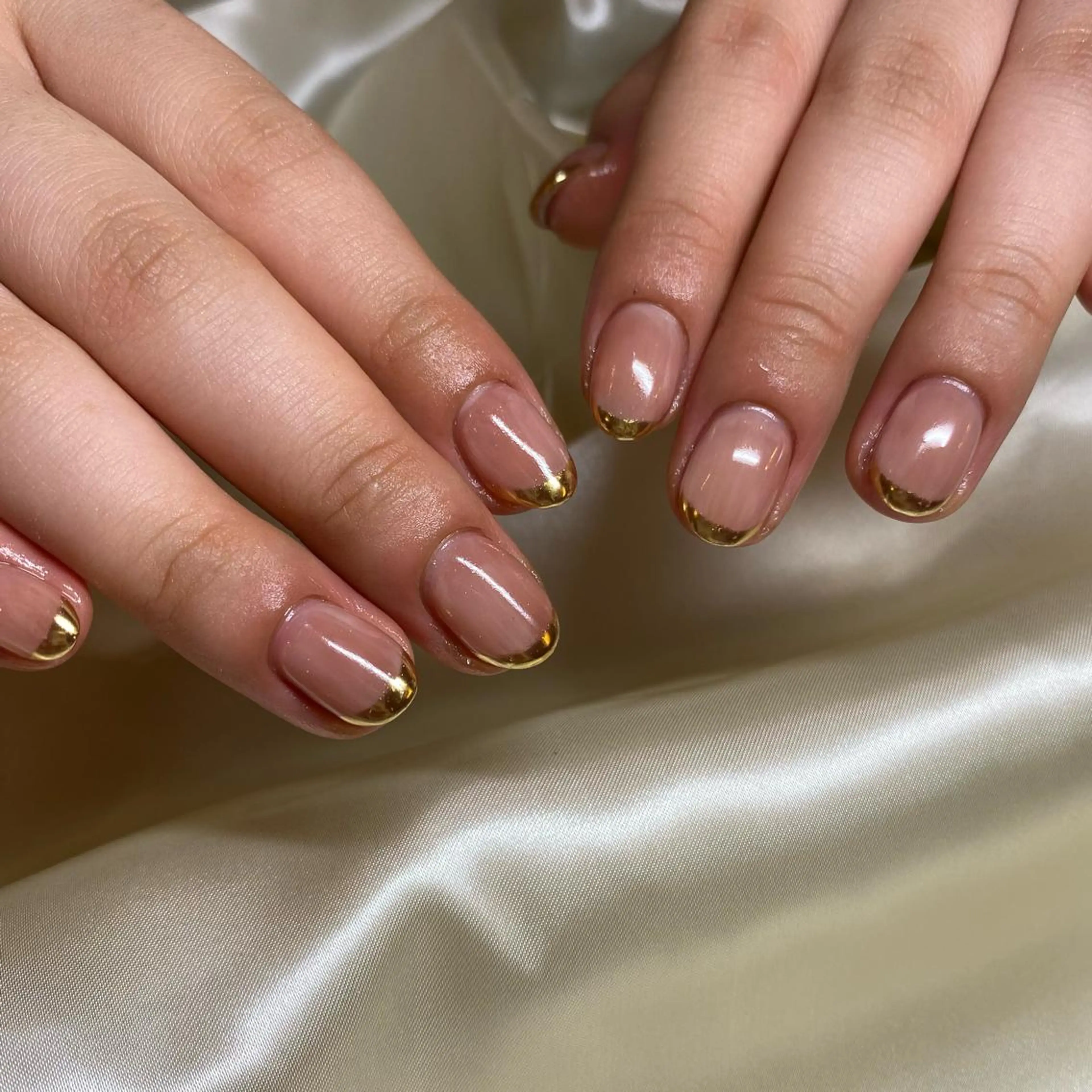 ネイル ブラウン フレンチネイル ゴールド ミラーネイル ニュアンスネイル daisy lash天王寺　池阪のマツエク・マツパデザイン