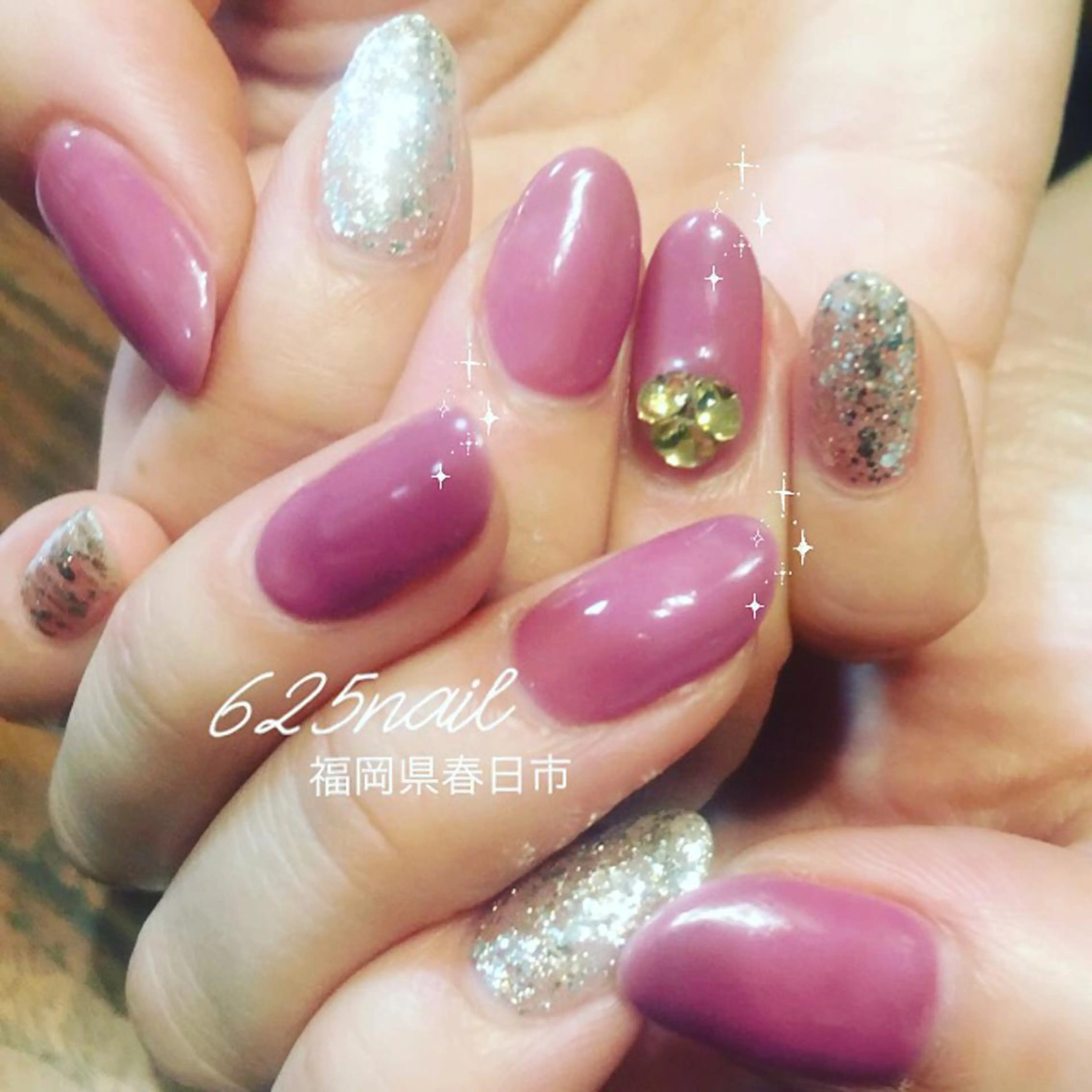 ネイル ワンカラーネイル ストーンネイル 625nail 無料P有/春日白水のネイルデザイン