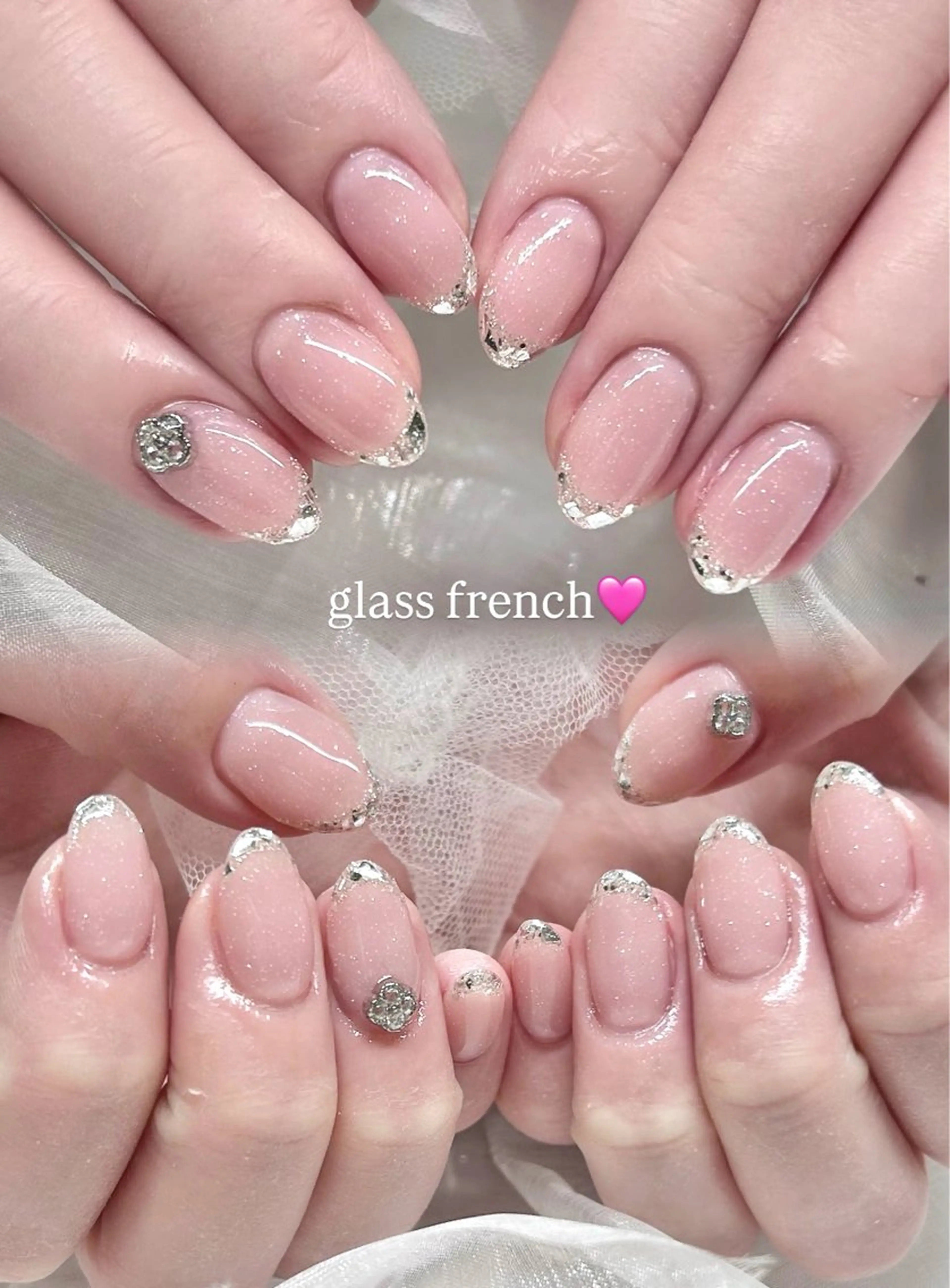ネイル フレンチネイル ジェルネイル ガラスフレンチ ワンカラーネイル パラジェル ハンドネイル 🎀チーク/ちゅるん 🫧chisa🎀のネイルデザイン