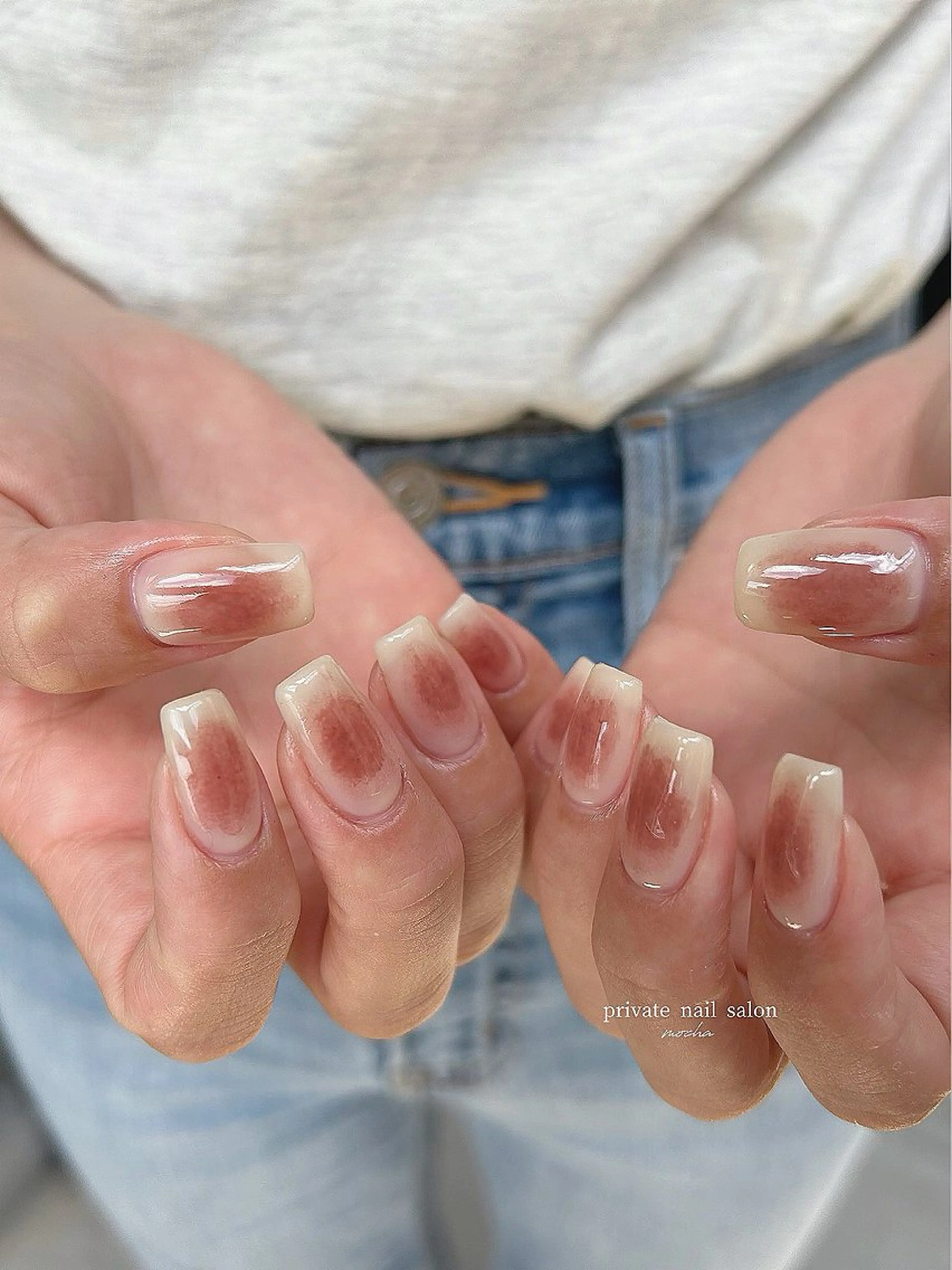 ネイル カジュアル フレンチネイル マグネットネイル ミラーネイル ニュアンスネイル ハンドネイル mocha nailのネイルデザイン