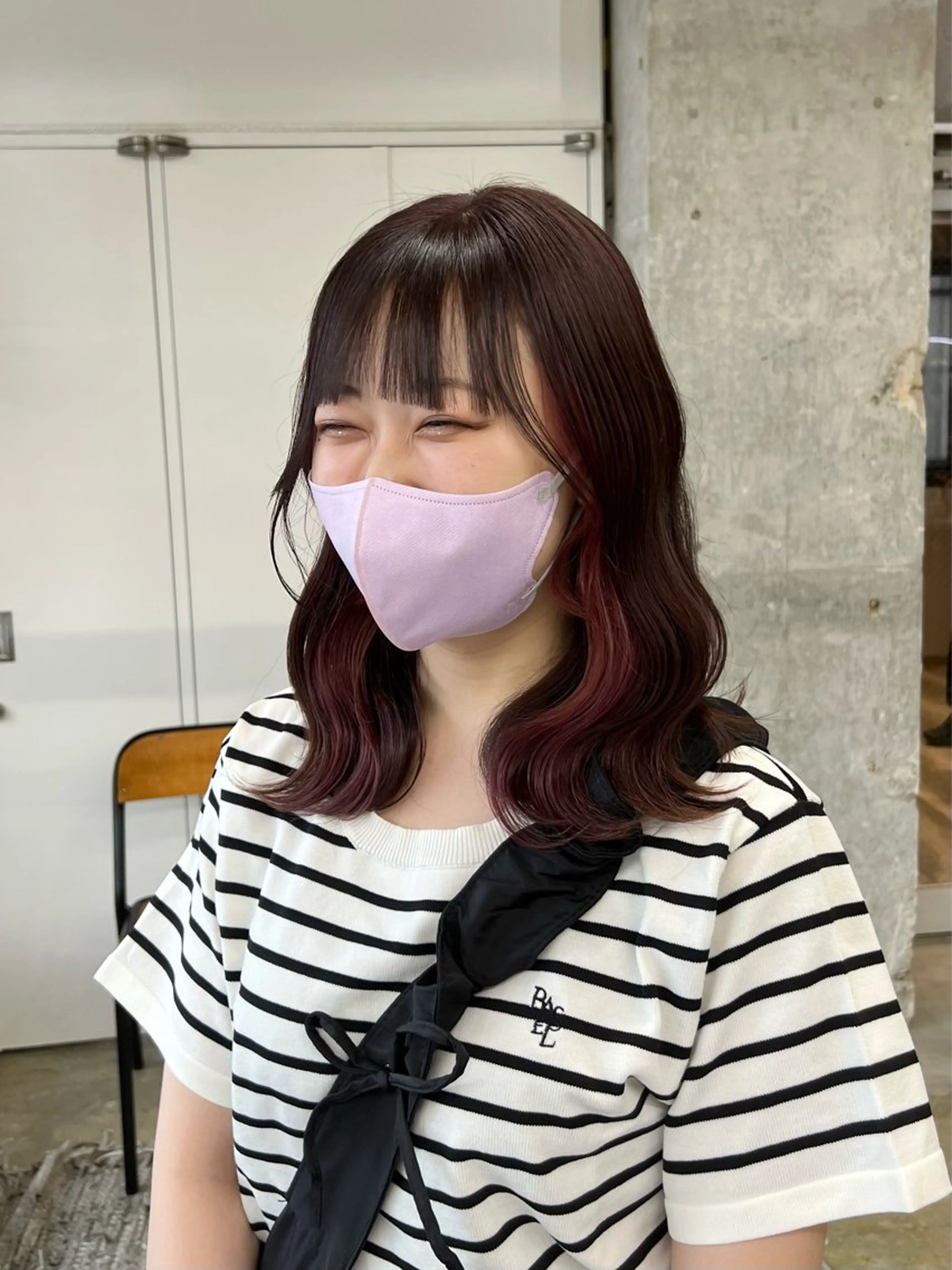 セミロング カラー ブラウンカラー イヤリングカラー ピンクカラー ピンクブラウン カット ヘアカラー トリートメント era所属・azumi/ボブ/暖 色/オリーブ/縮毛のヘアスタイル