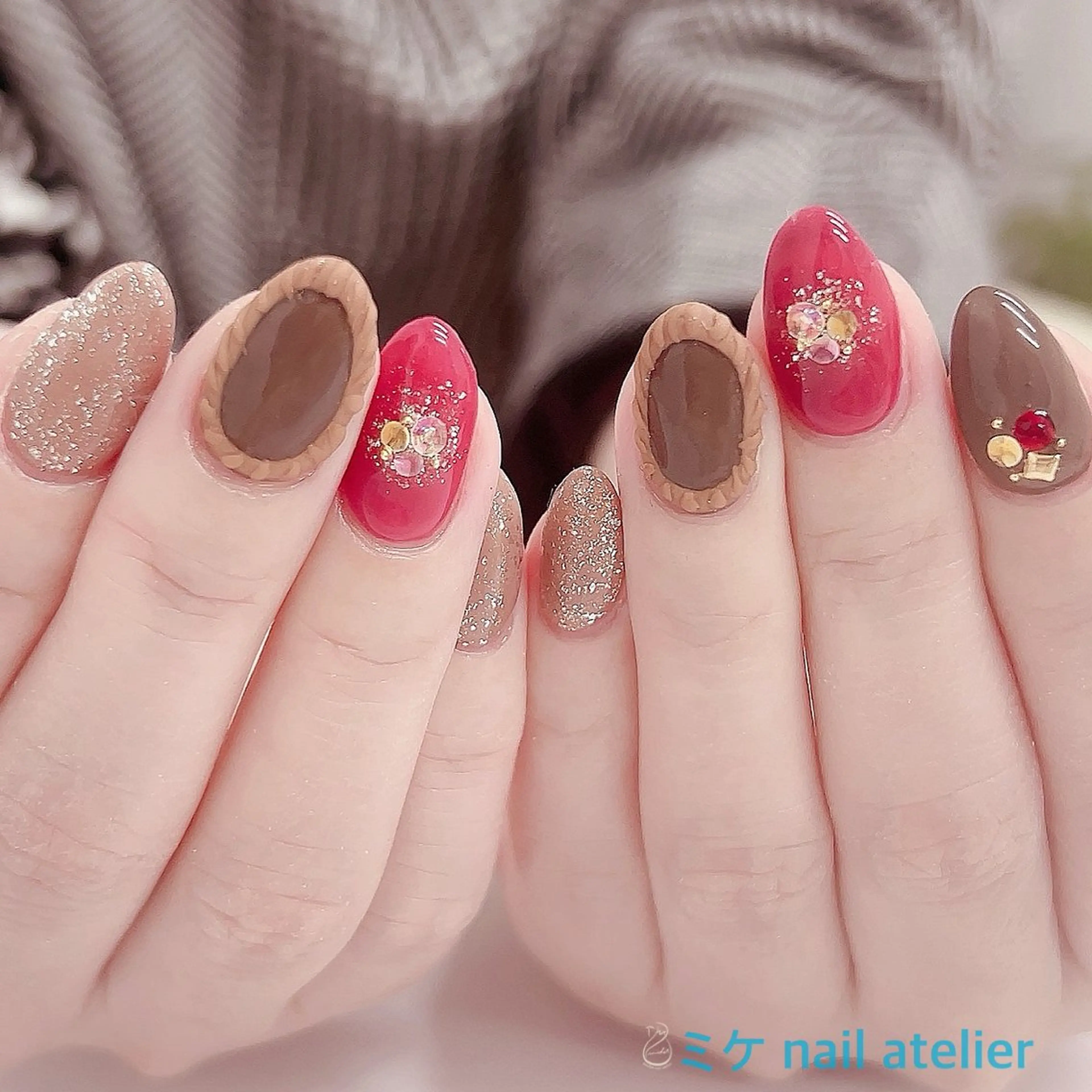 ネイル ジェルネイル ワンカラーネイル バレンタイン 冬ネイル ハンドネイル h. rikaのネイルデザイン