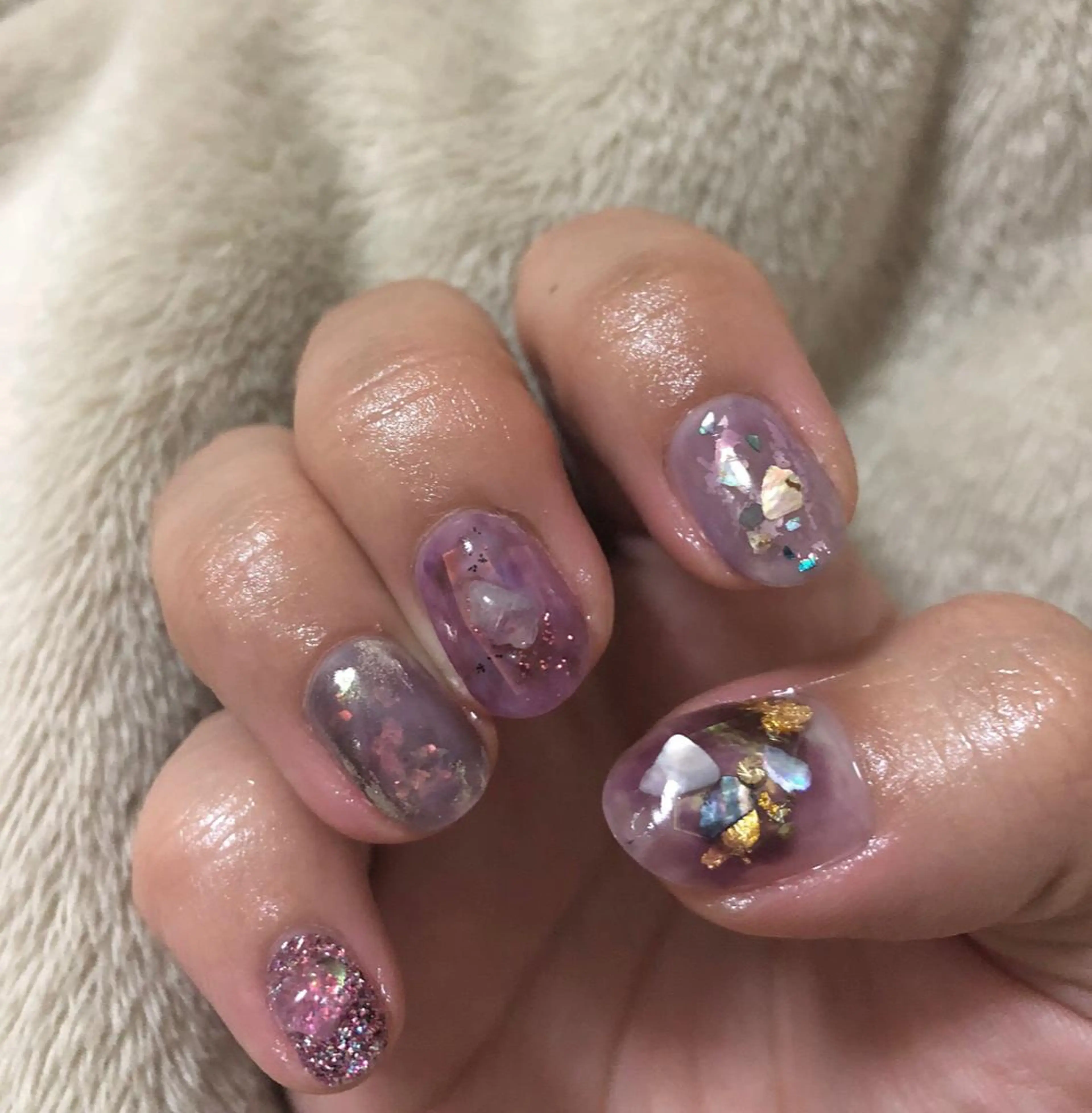 ネイル ニュアンスネイル パープル ハンドネイル ☽ ☾のネイルデザイン