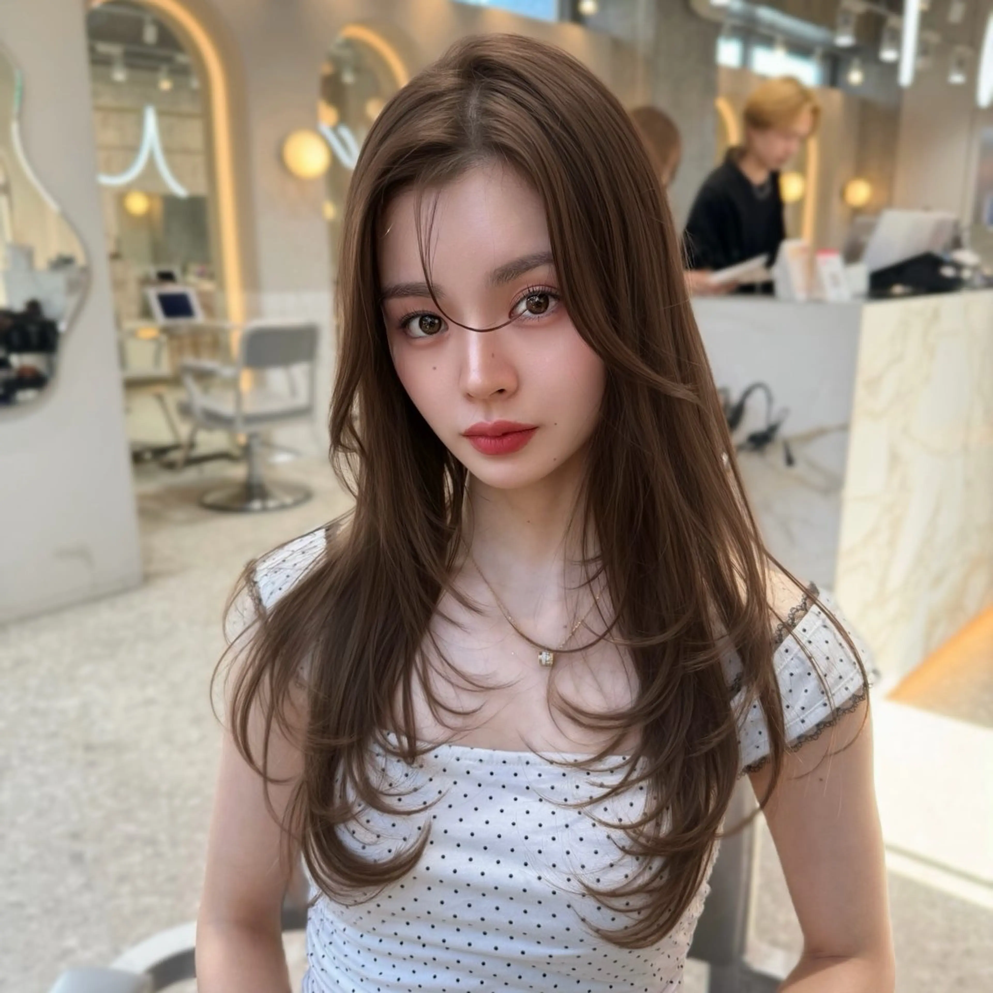 セミロング カラー 髪質改善 韓国風ヘア レイヤーカット 縮毛矯正 トリートメント カット ヘアカラー トリートメント 新宿/韓国風レイヤー 髪質改善/渋谷直樹のヘアスタイル