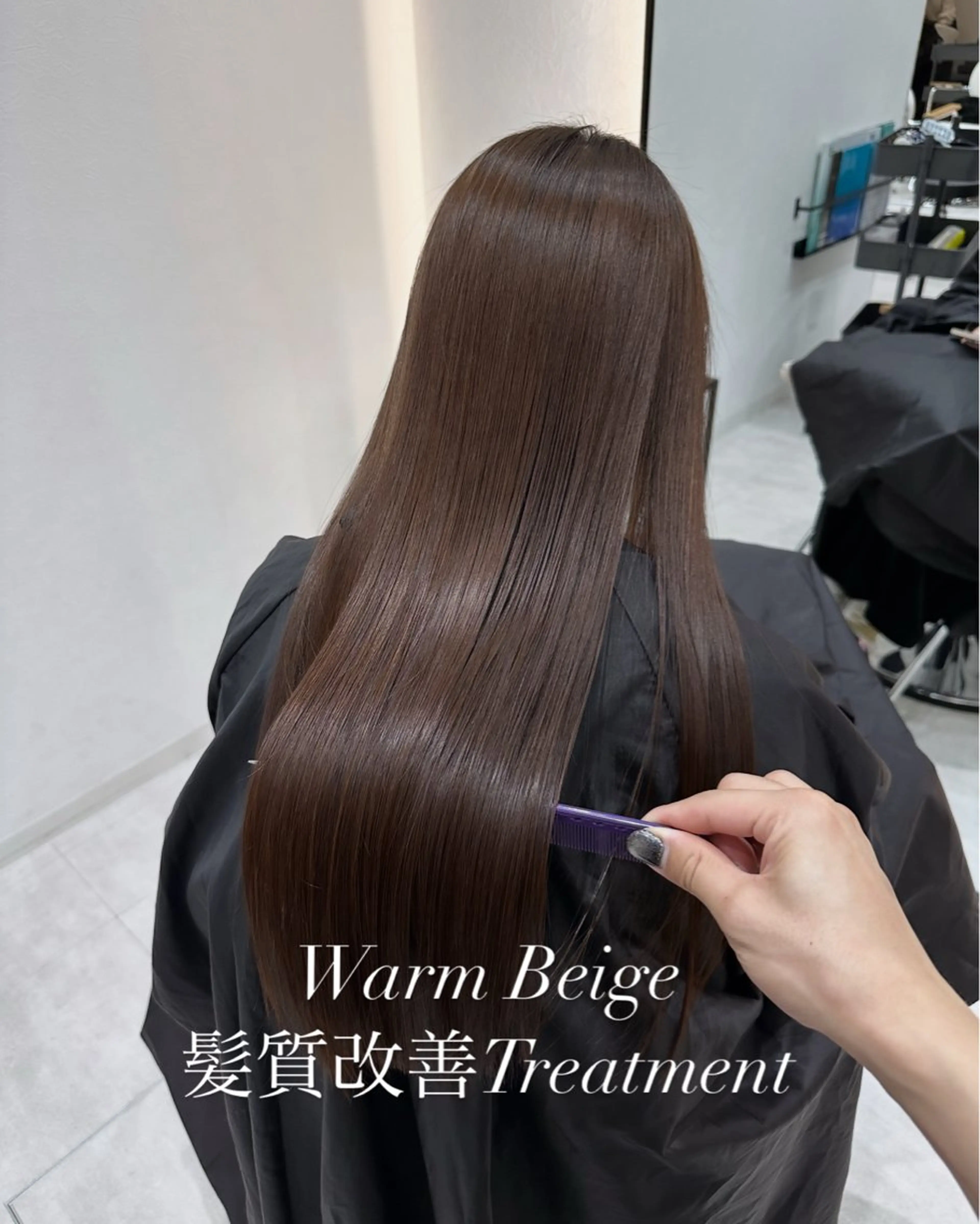 ロング カラー 赤み消し/オリーブ カーキ/福田れんのヘアスタイル