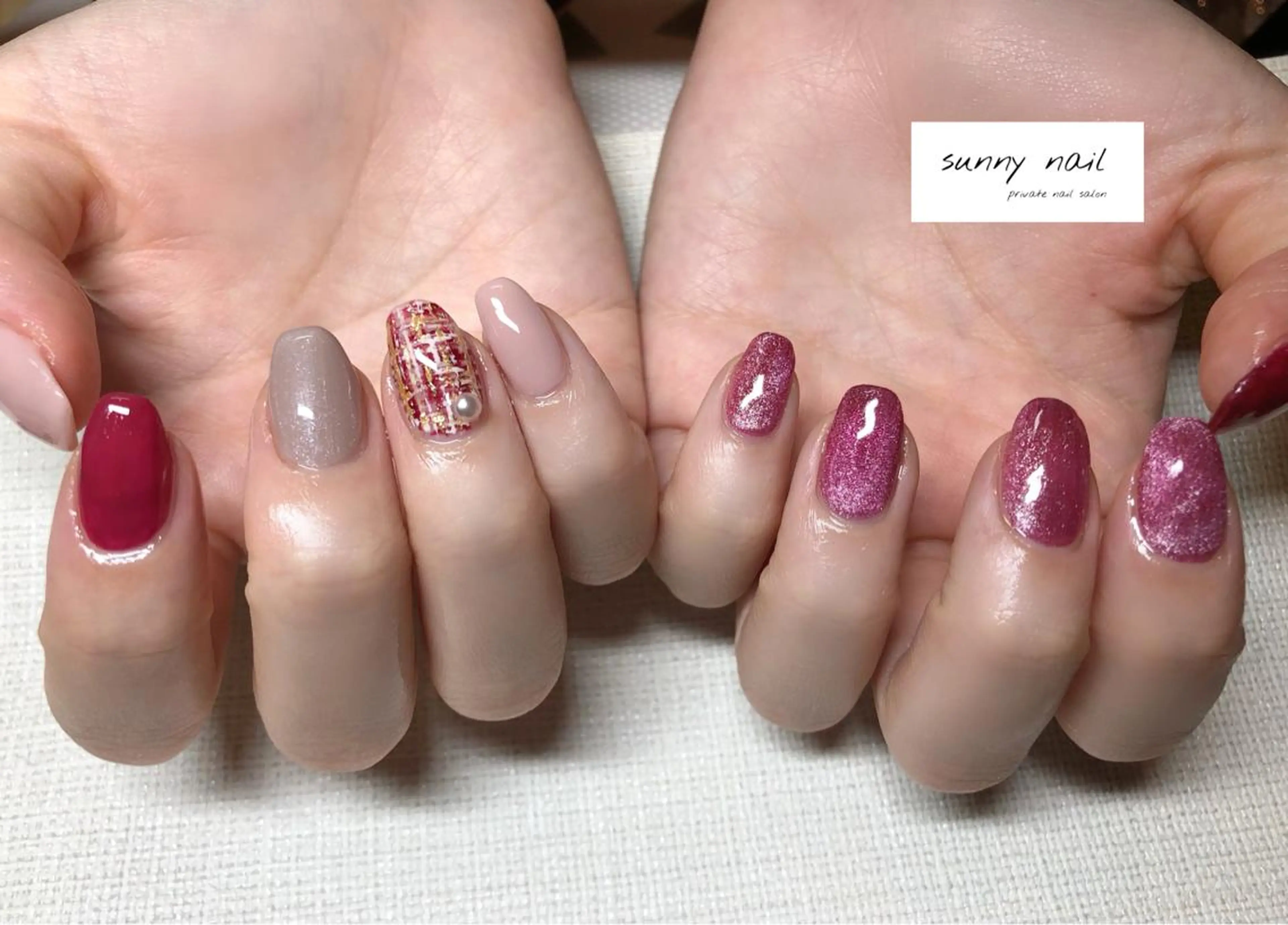 ネイル ボルドー ジェルネイル マグネットネイル ニュアンスネイル パラジェル sunny nailのネイルデザイン