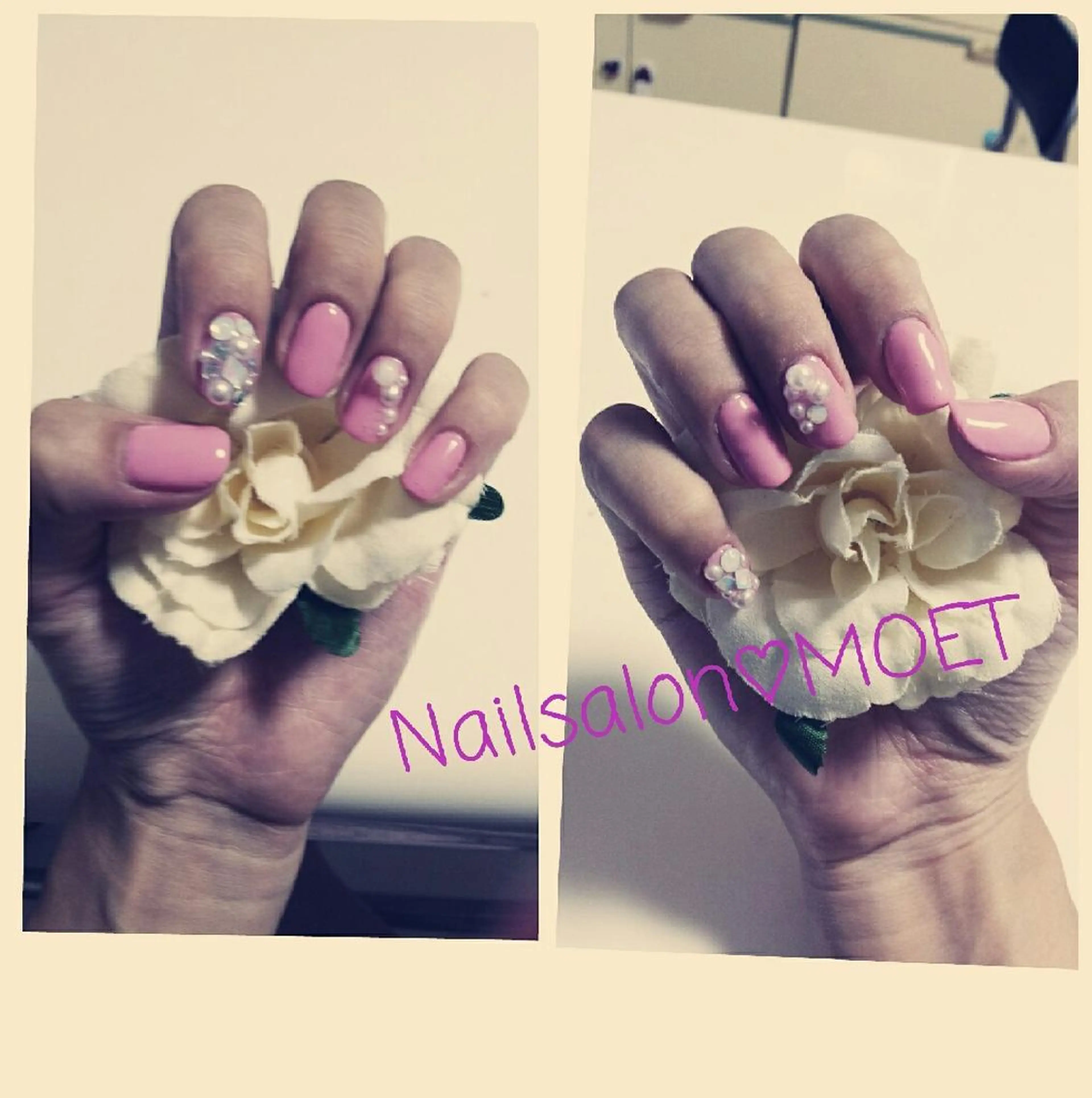 ネイル ピンク スクエアネイル ストーンネイル 齋藤 あゆみのネイルデザイン