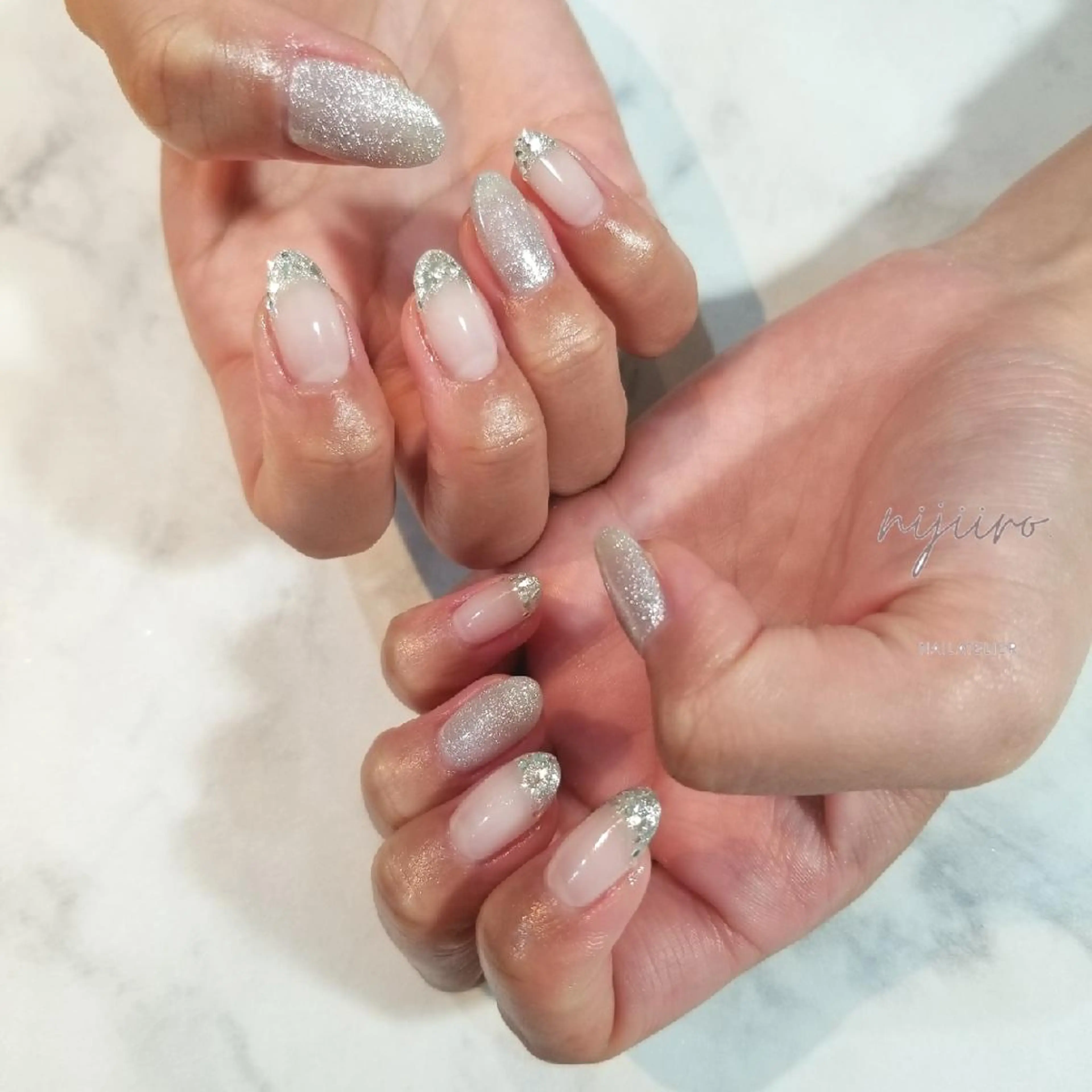 ネイル フレンチネイル ラメ(グリッター) マグネットネイル ハンドネイル nailatelier nijiiro.所属・nijiiro🌈 サトウのネイルデザイン