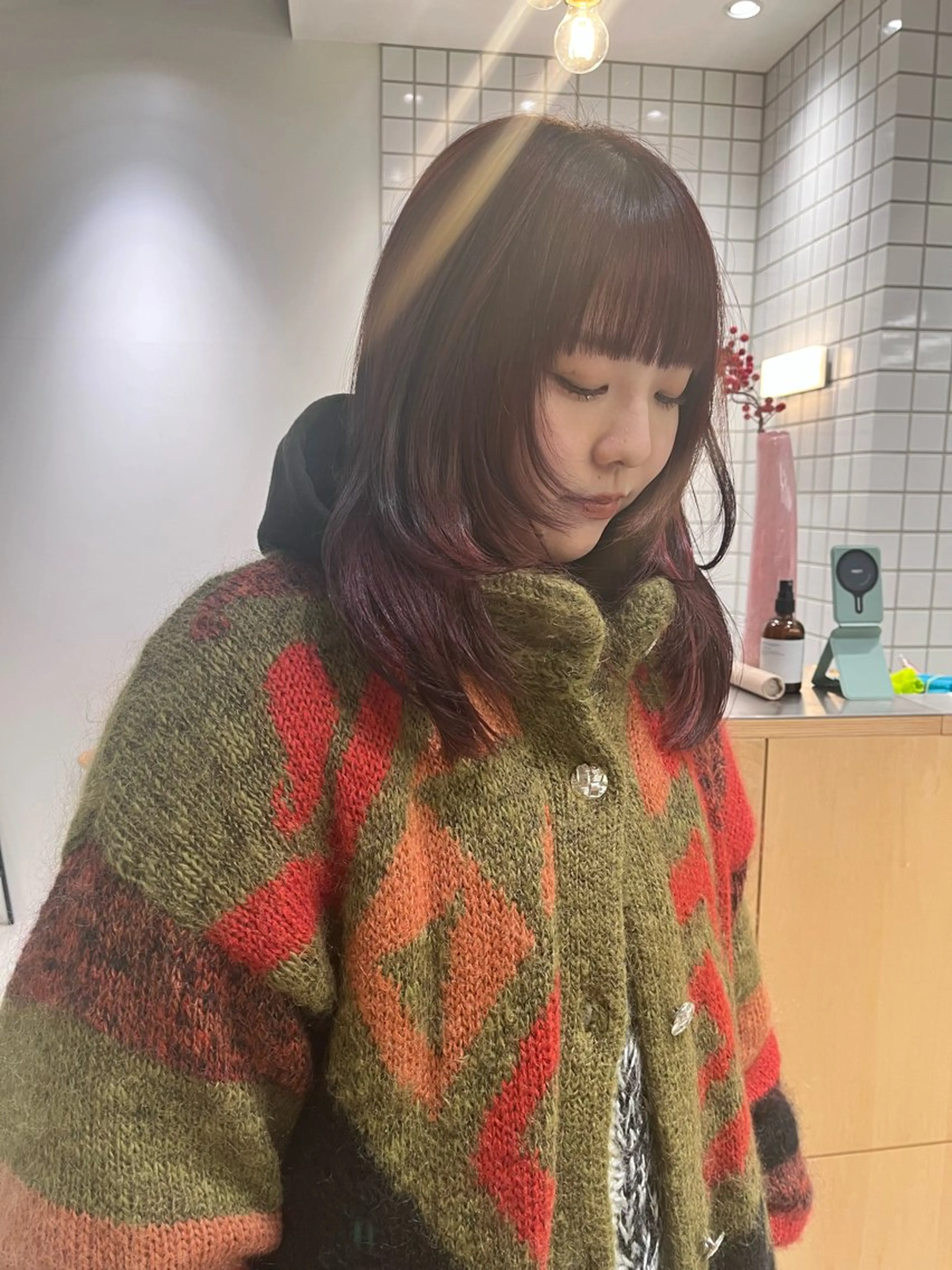 ミディアム カラー ブラウンカラー レッドカラー レッドブラウン レイヤーカット ウルフカット カット ヘアカラー 原宿パーマ kazuのヘアスタイル