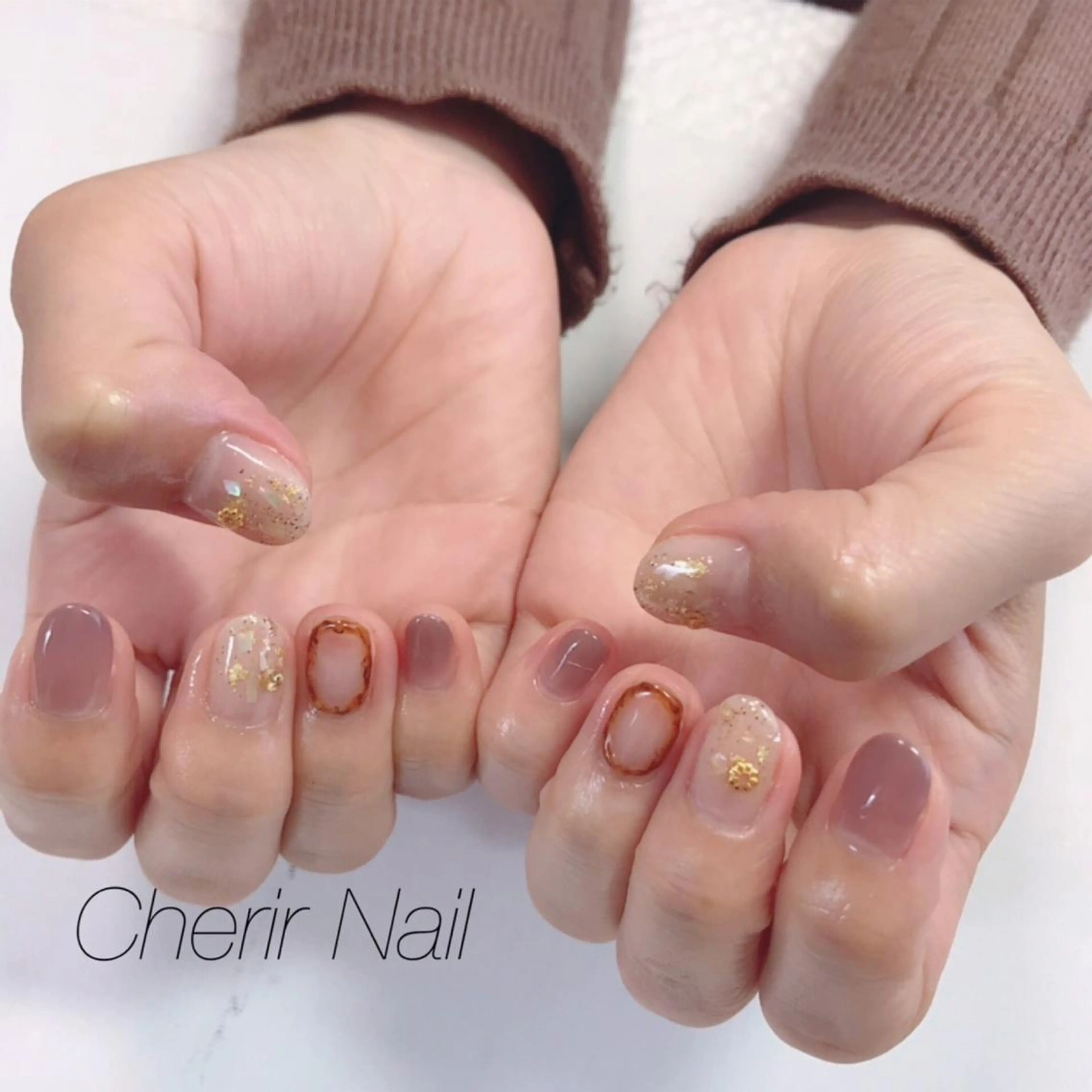 ネイル アートネイル べっ甲ネイル ブラウン クリアネイル グラデーション Cherirnail kaoriのネイルデザイン