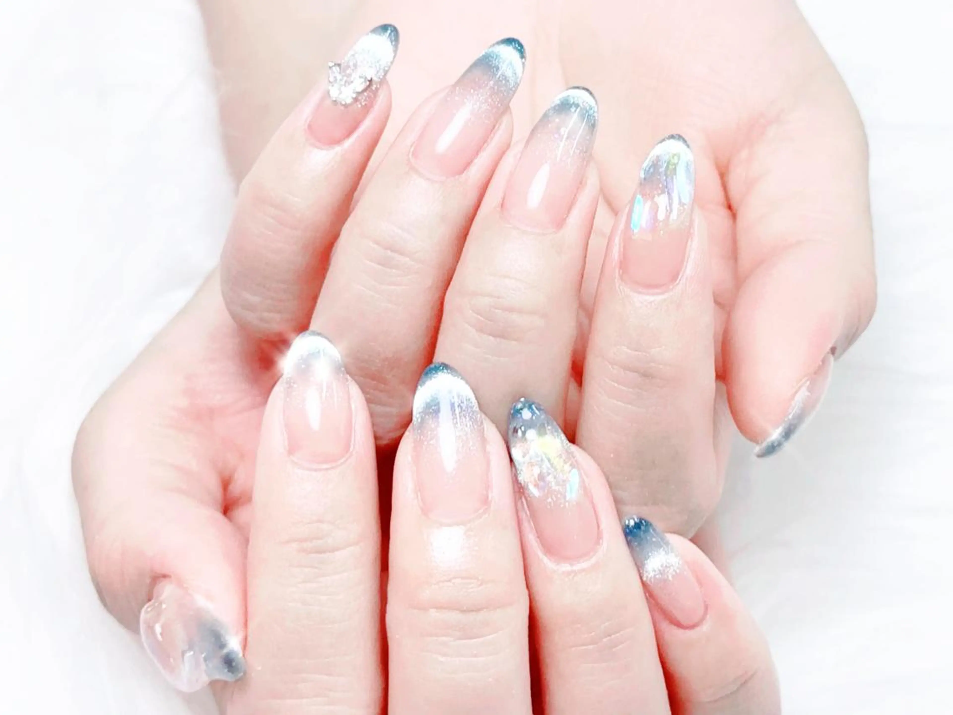 ネイル オーロラネイル チークネイル 長さ出し フットネイル フレンチネイル ハンドネイル ハンドケア yumi nailのネイルデザイン