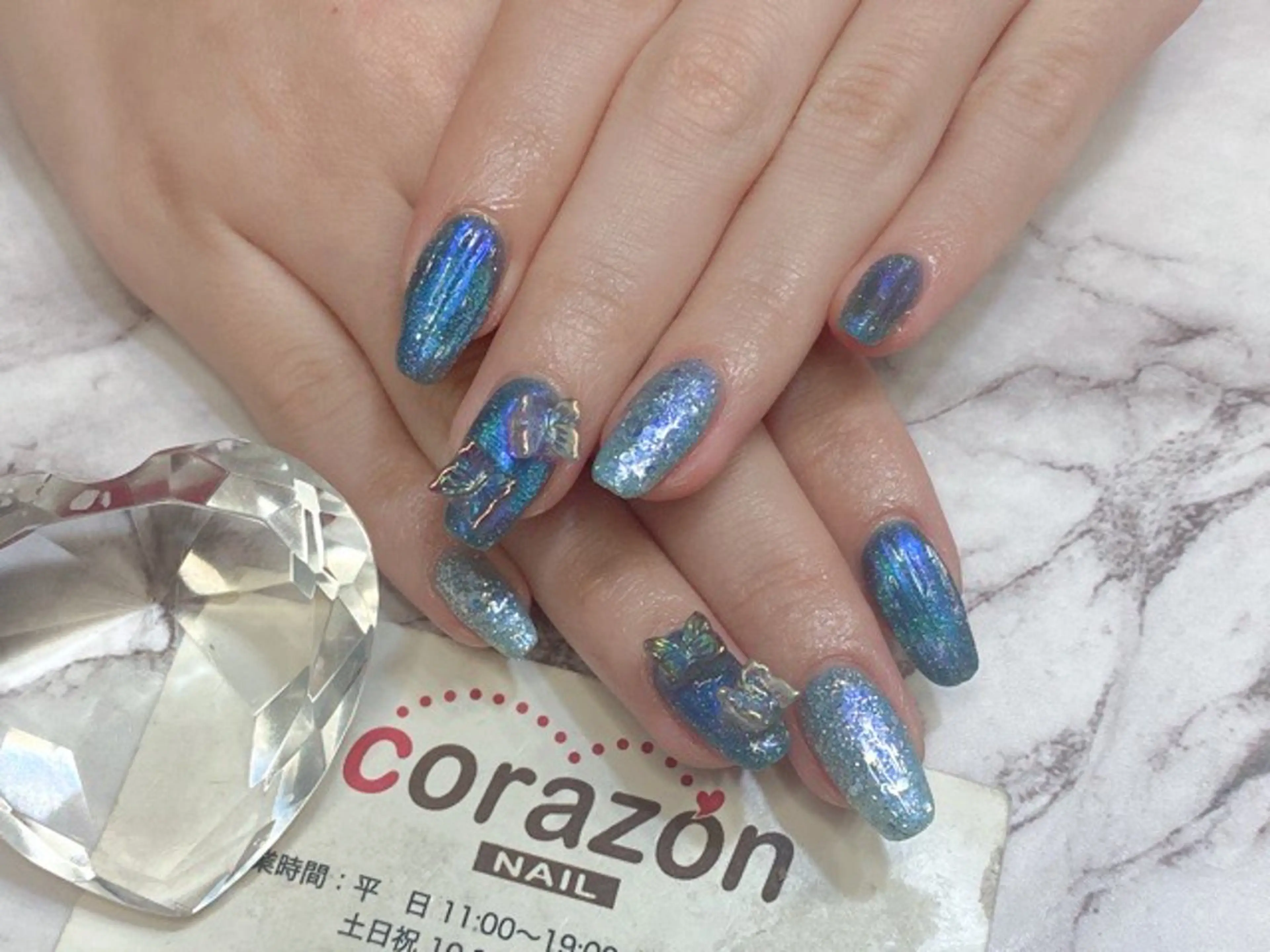 ネイル アートネイル ブルー グリーン corazon所属・ネイリスト aicoのネイルデザイン