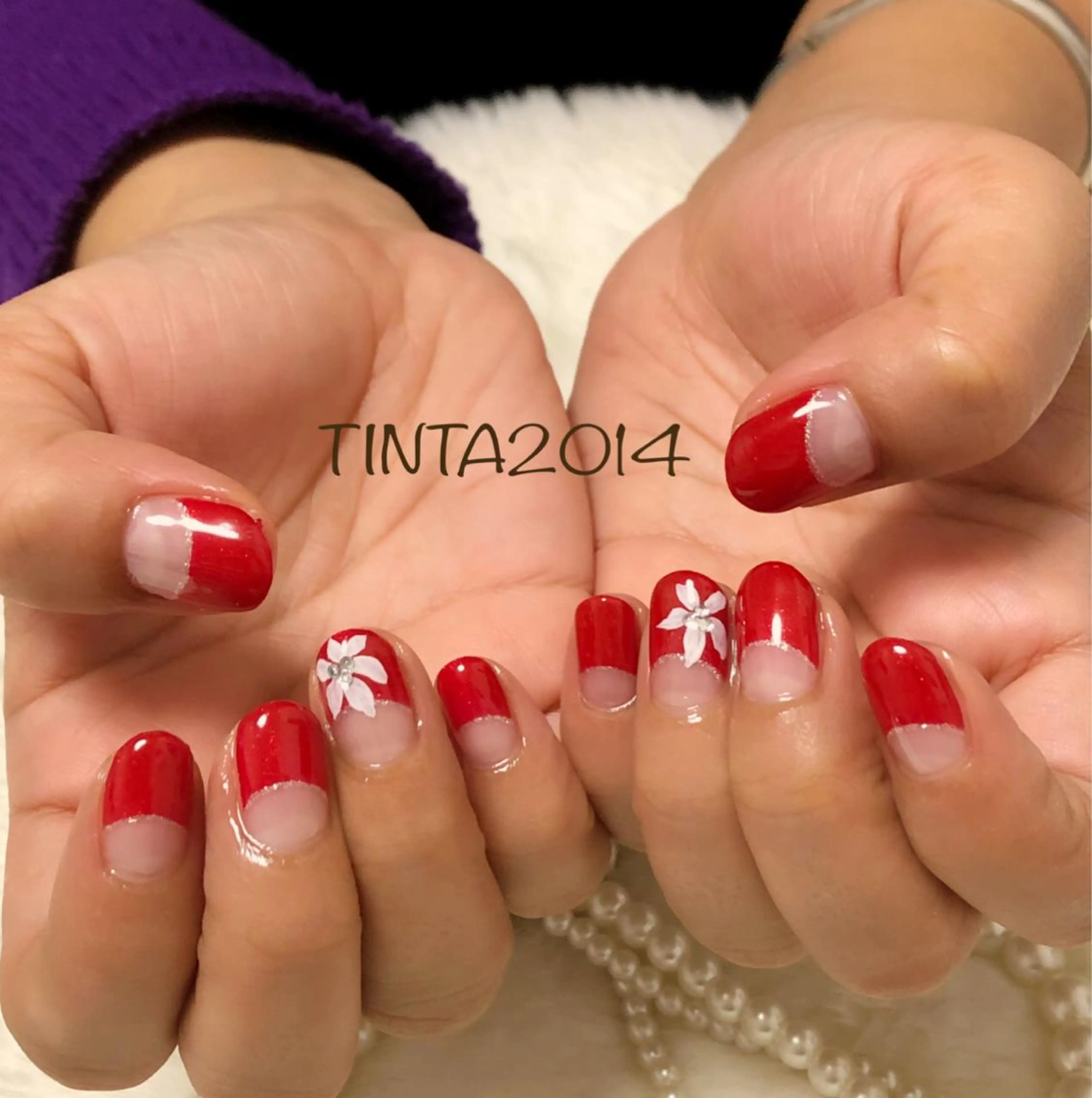 ネイル フラワーネイル フレンチネイル 赤色 ネイルサロン ティンタ所属・馬場 典子のネイルデザイン