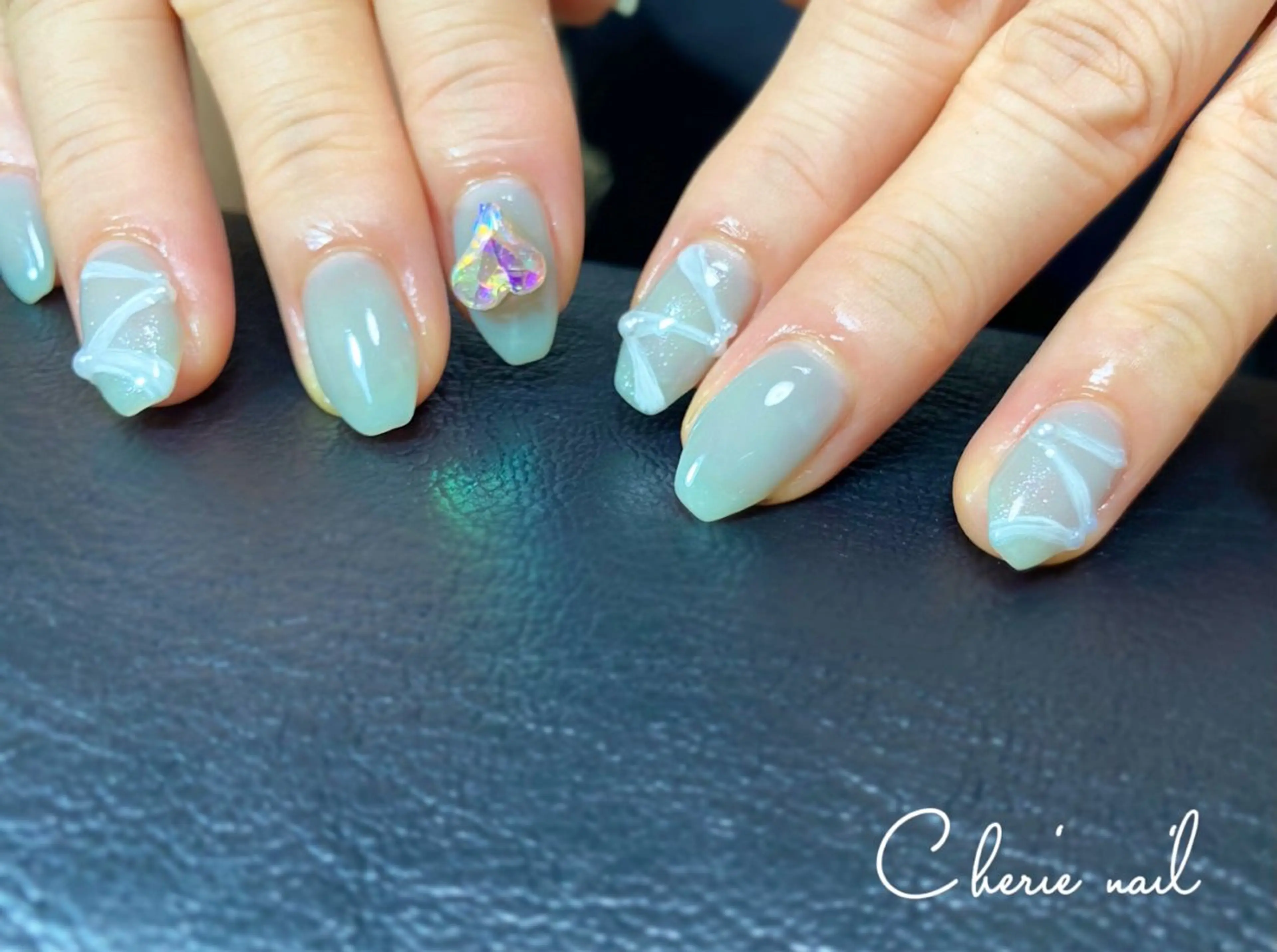 ネイル ジェルネイル ハート 韓国ネイル レース リボン ハンドネイル Cherienail yunaのネイルデザイン