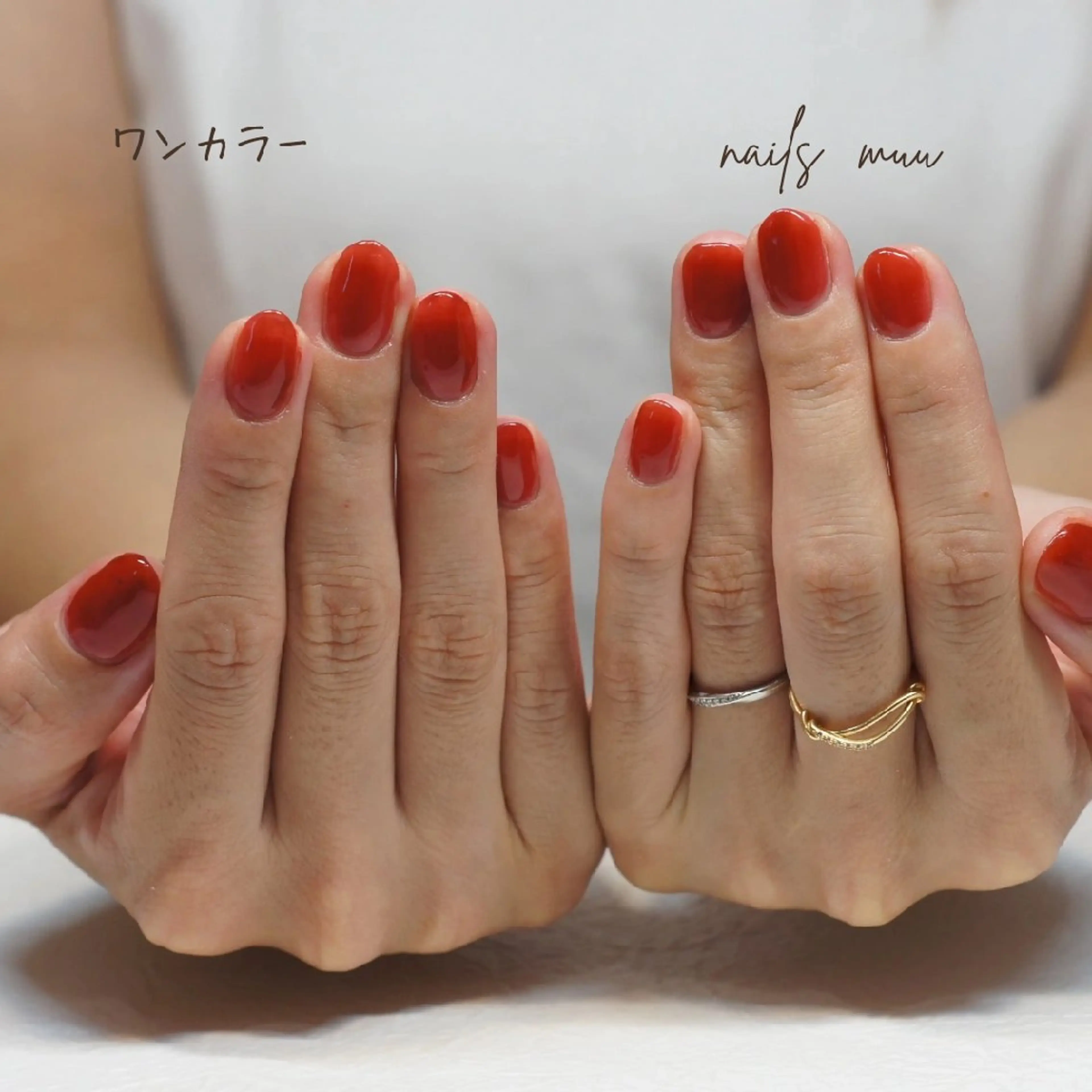 ネイル クリアネイル ワンカラーネイル 赤色 ハンドネイル nails muu まゆのネイルデザイン