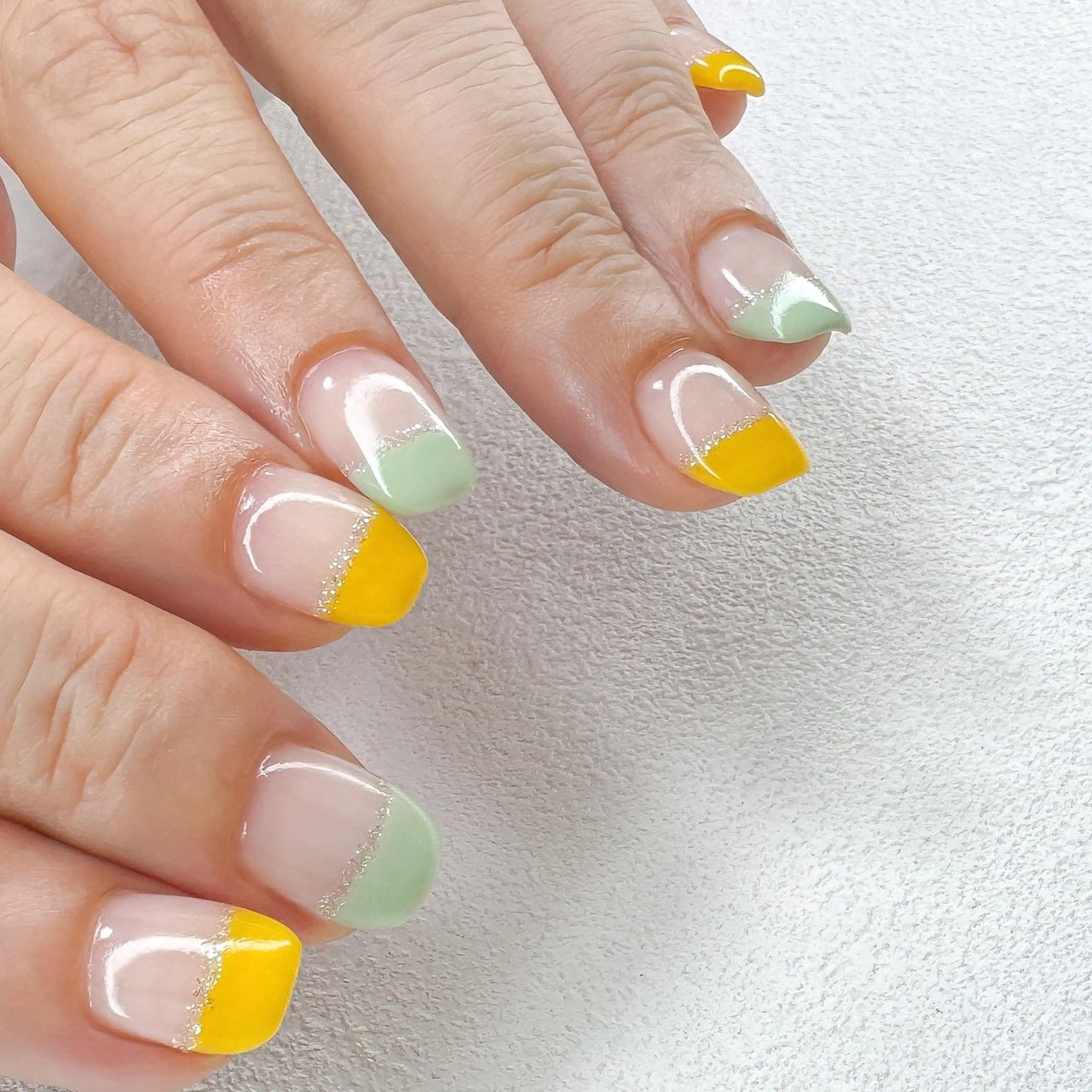 ネイル フレンチネイル パステルネイル シルバー スクエアネイル 夏ネイル ハンドネイル pointillé .ayaのネイルデザイン