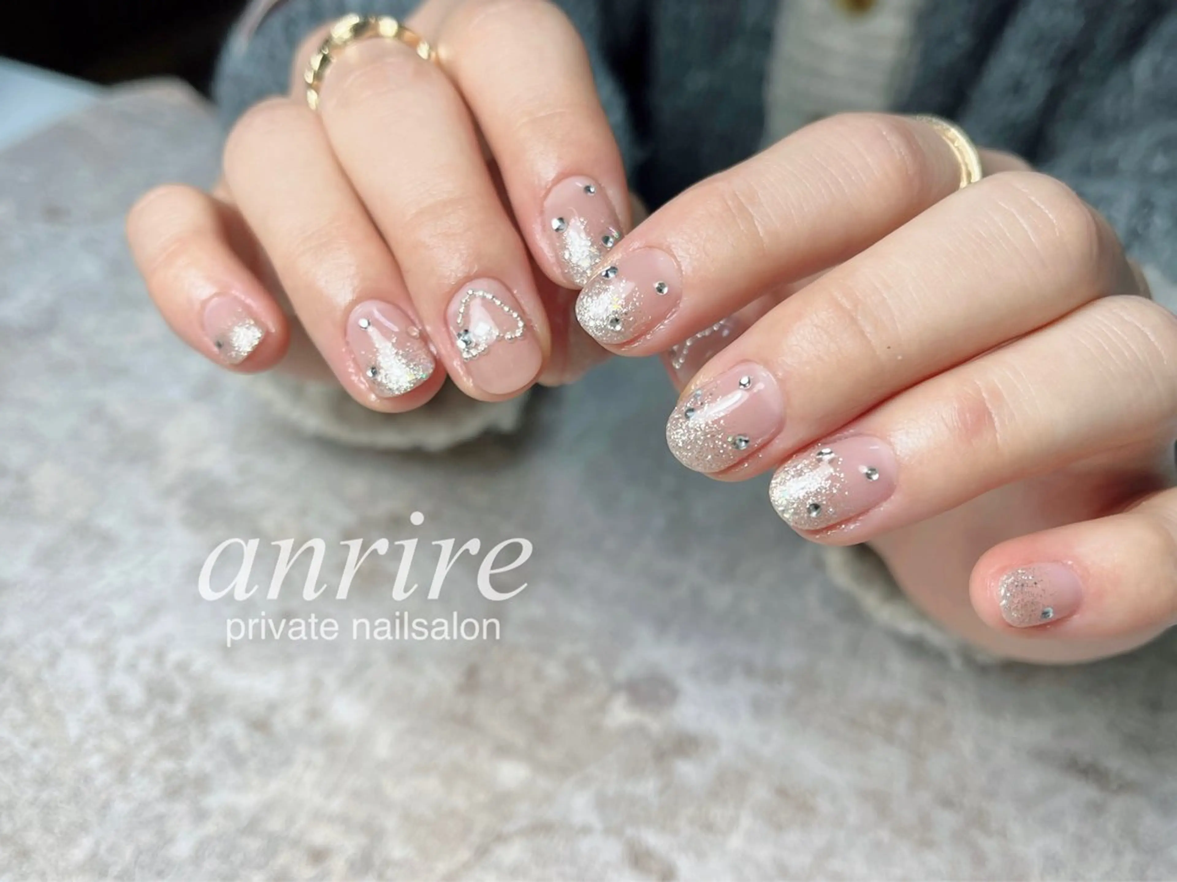 ネイル グラデーション ハート キラキラネイル ラメ(グリッター) ラメグラデーション ハンドネイル nail salon anrire〜アンリール〜所属・nailsalon anrireのネイルデザイン