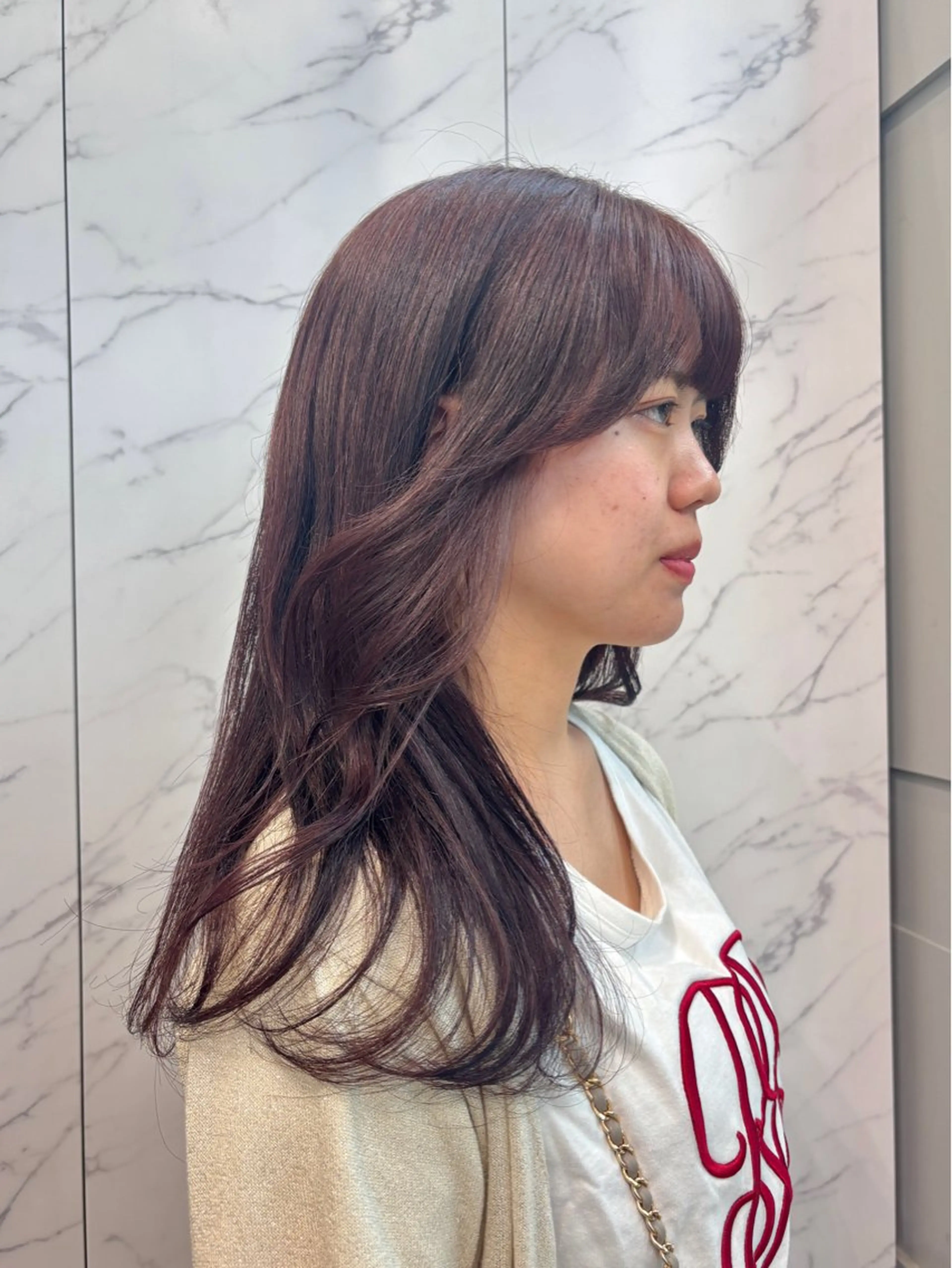 ロング ピンクブラウン カット ヘアカラー miu /透明感カラーのヘアスタイル