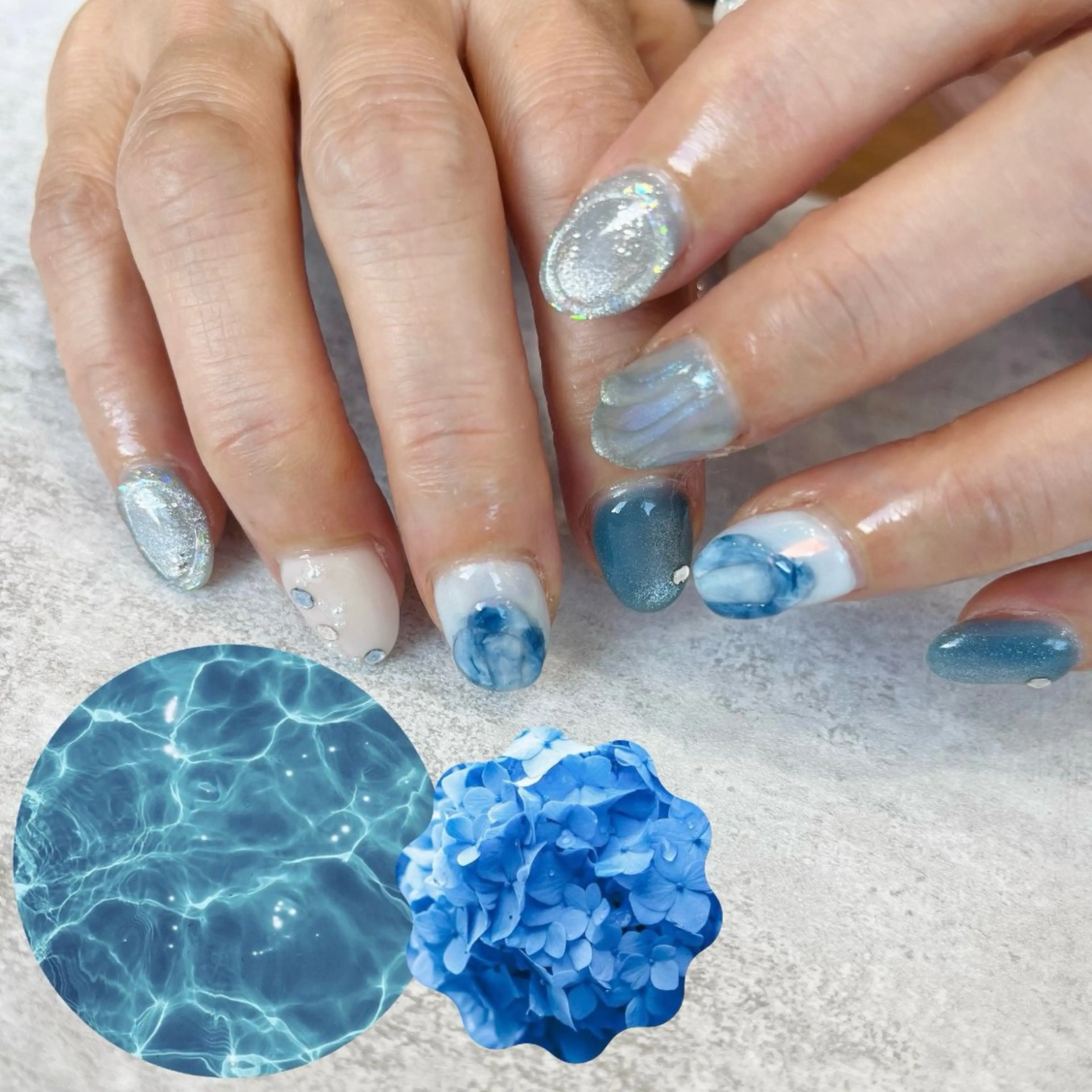 ネイル ブルー キラキラネイル マグネットネイル ハンドネイル 阿部 ほのかのネイルデザイン