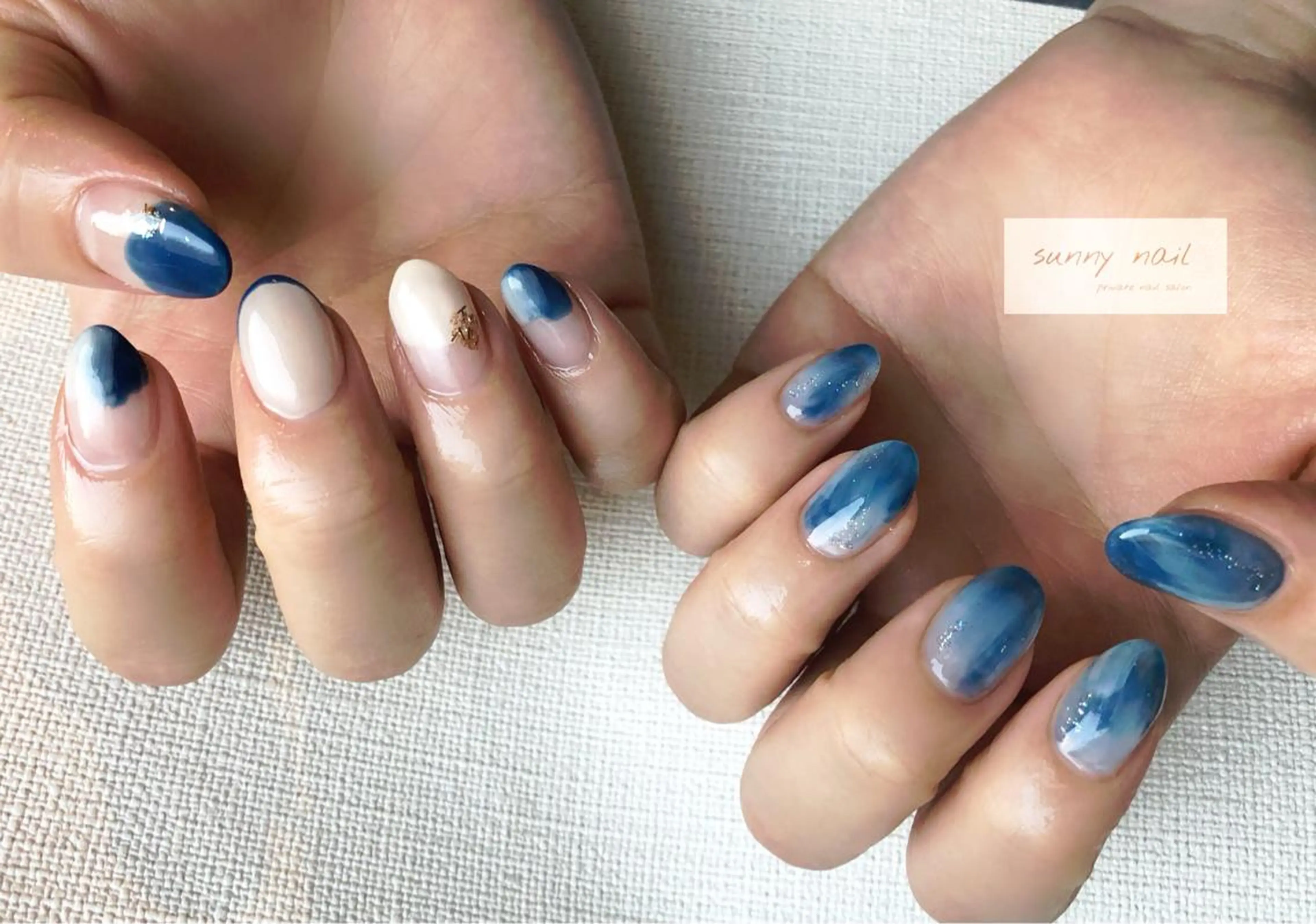 ネイル カジュアル ジェルネイル 大理石ネイル(マーブル) ネイビー ニュアンスネイル sunny nailのネイルデザイン