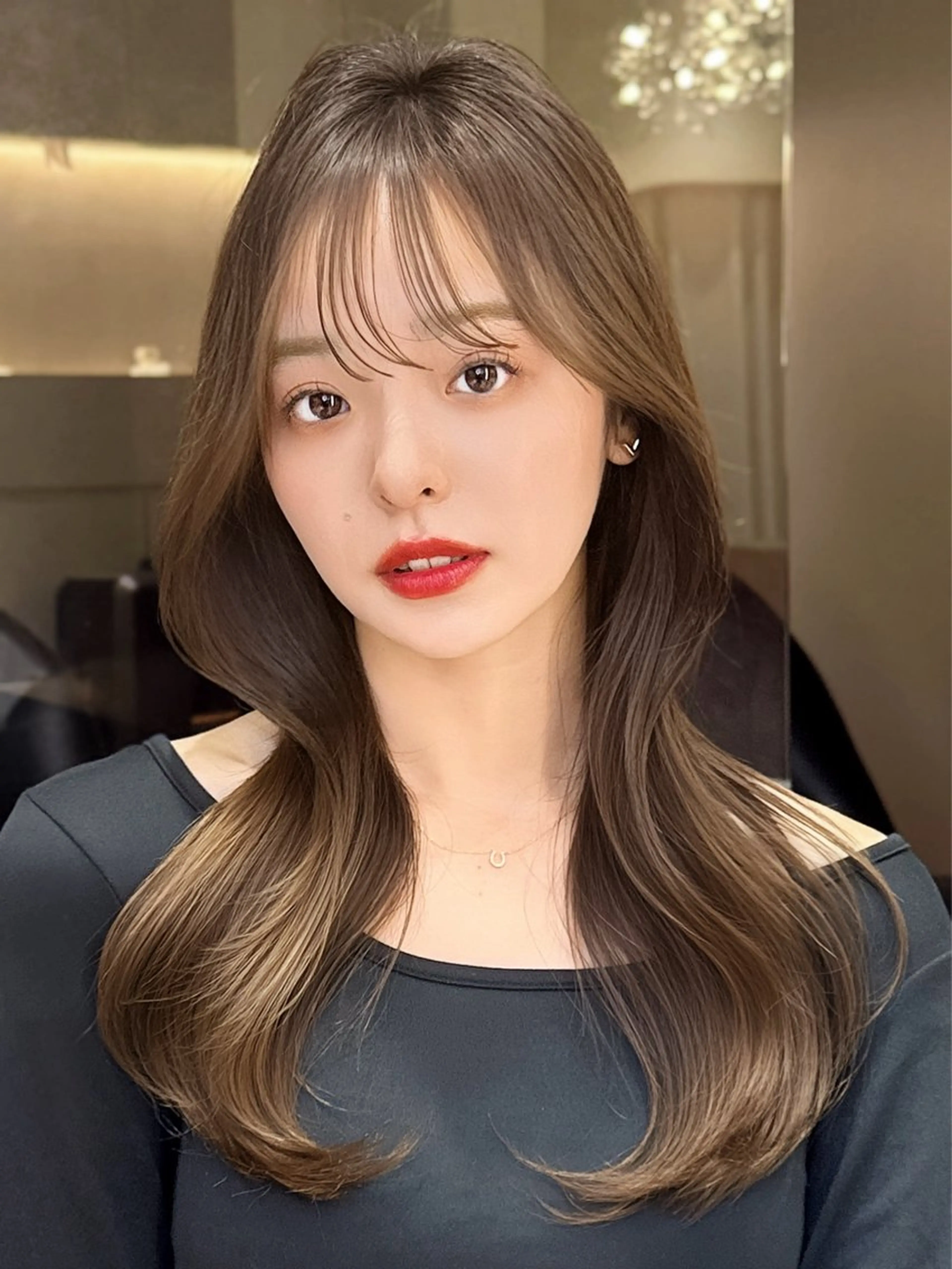 ロング カラー カット 縮毛矯正 顔周り/韓国レイヤー /髪質改善/小原幹太のヘアスタイル