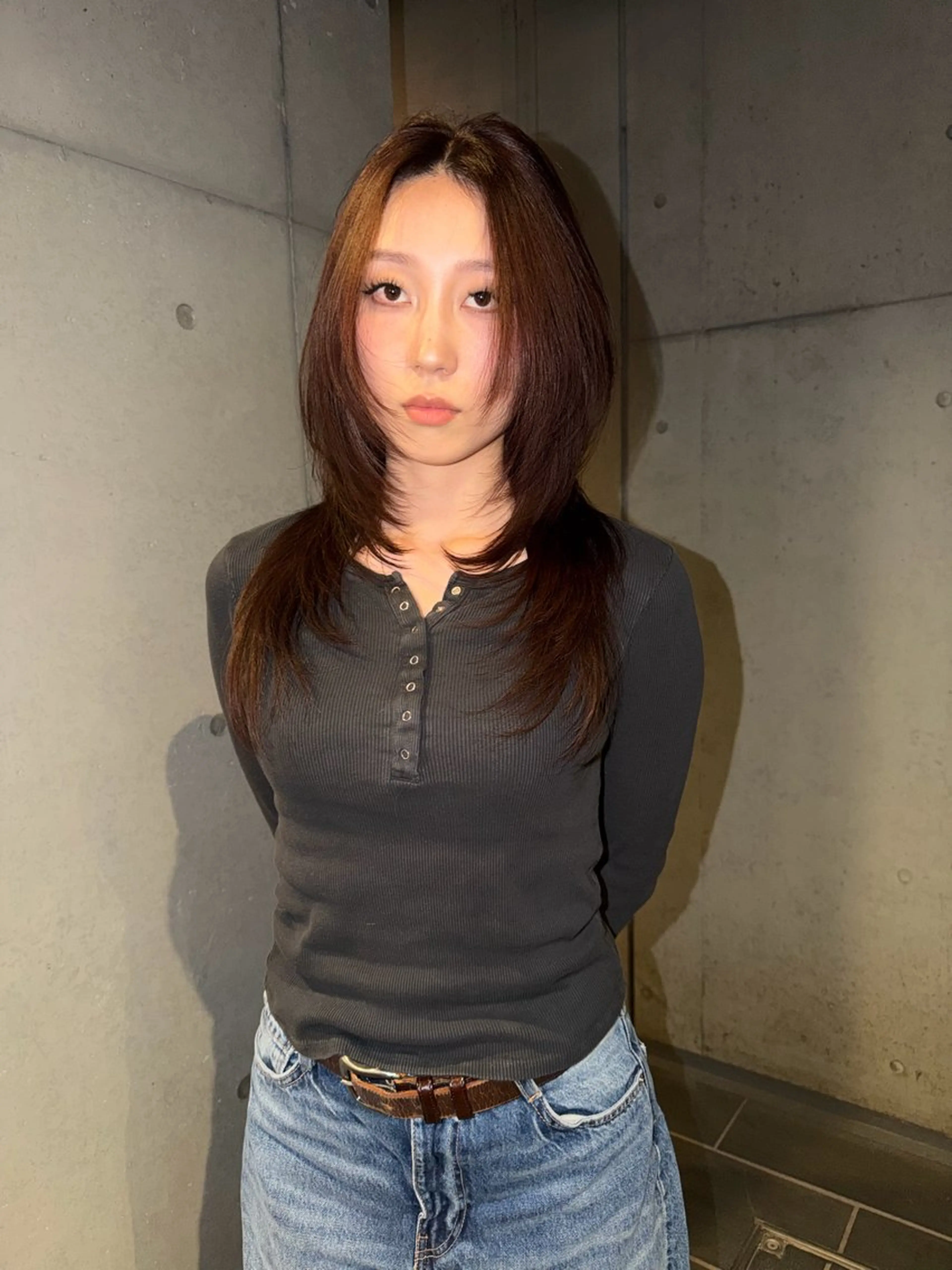 ロング カラー 顔まわりレイヤー ハッシュカット レイヤーカット カット ヘアカラー 似合わせウルフ/ レイヤー/山本祐輔のヘアスタイル