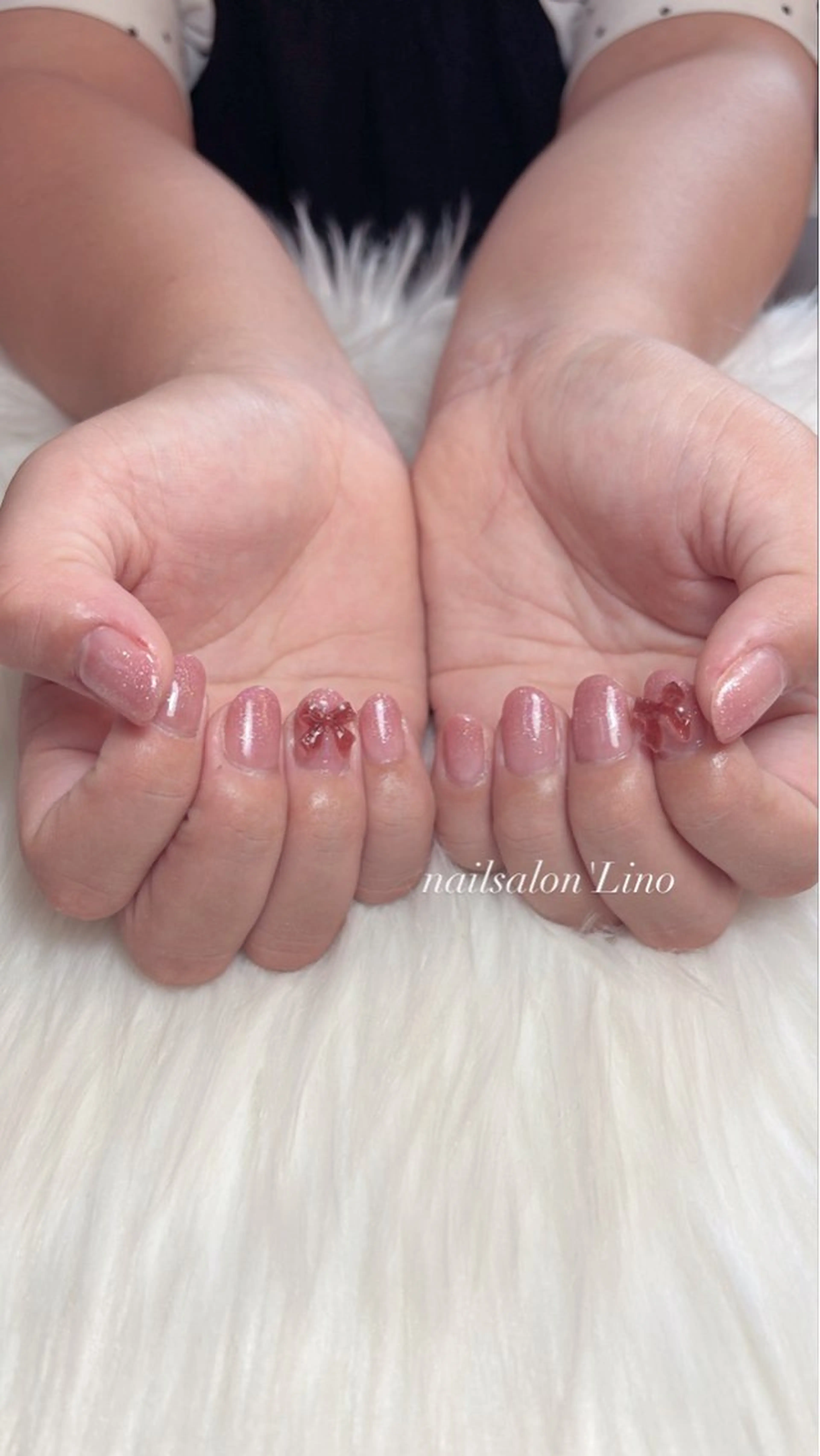 ネイル ピンク リボン ハンドネイル Lino𓂃⟡.· Chizuruのネイルデザイン