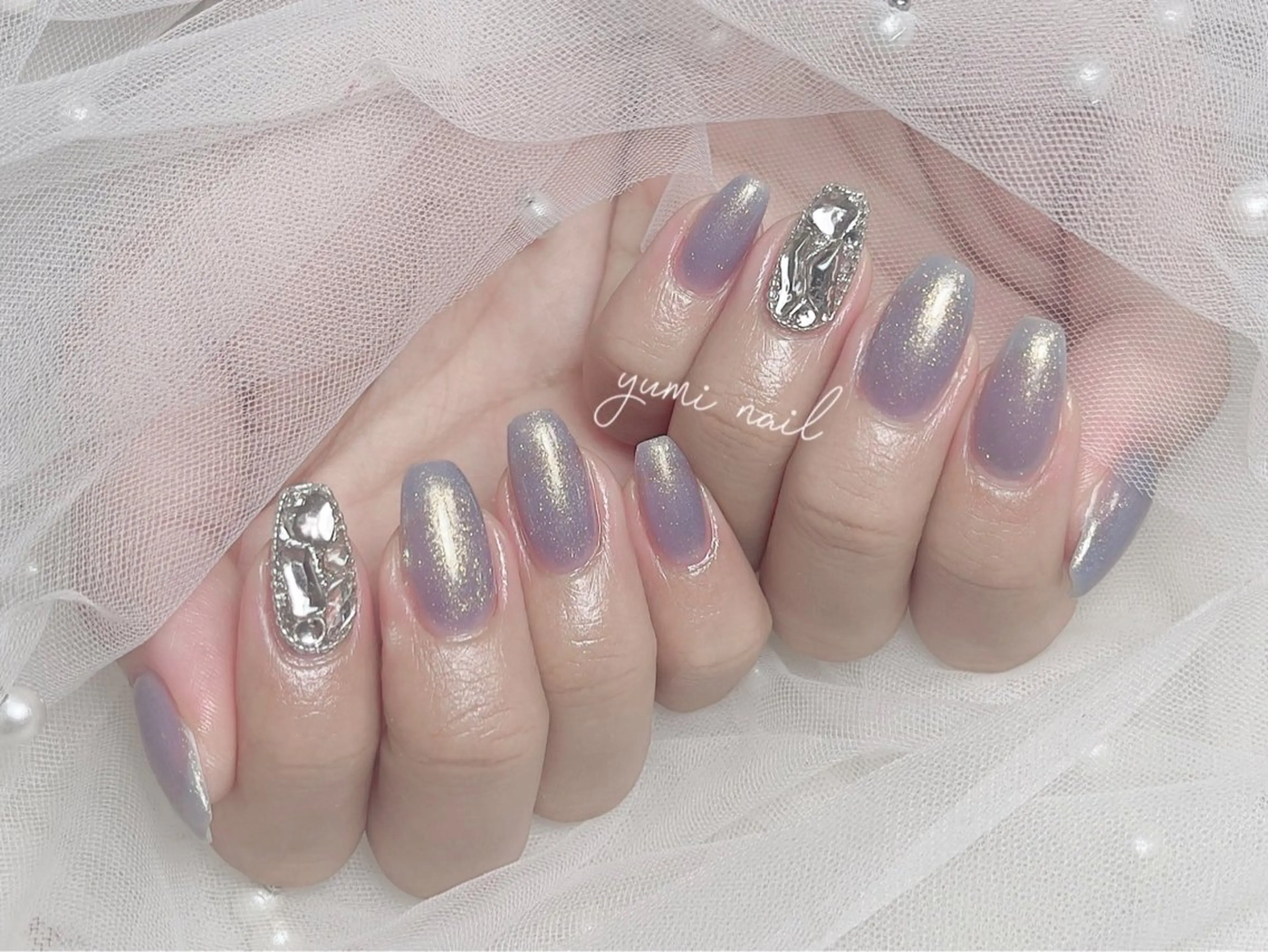 🎀HAND🎀ワンカラー/ラメグラ➕ストーン埋め尽くし/大きいパーツ2本の写真