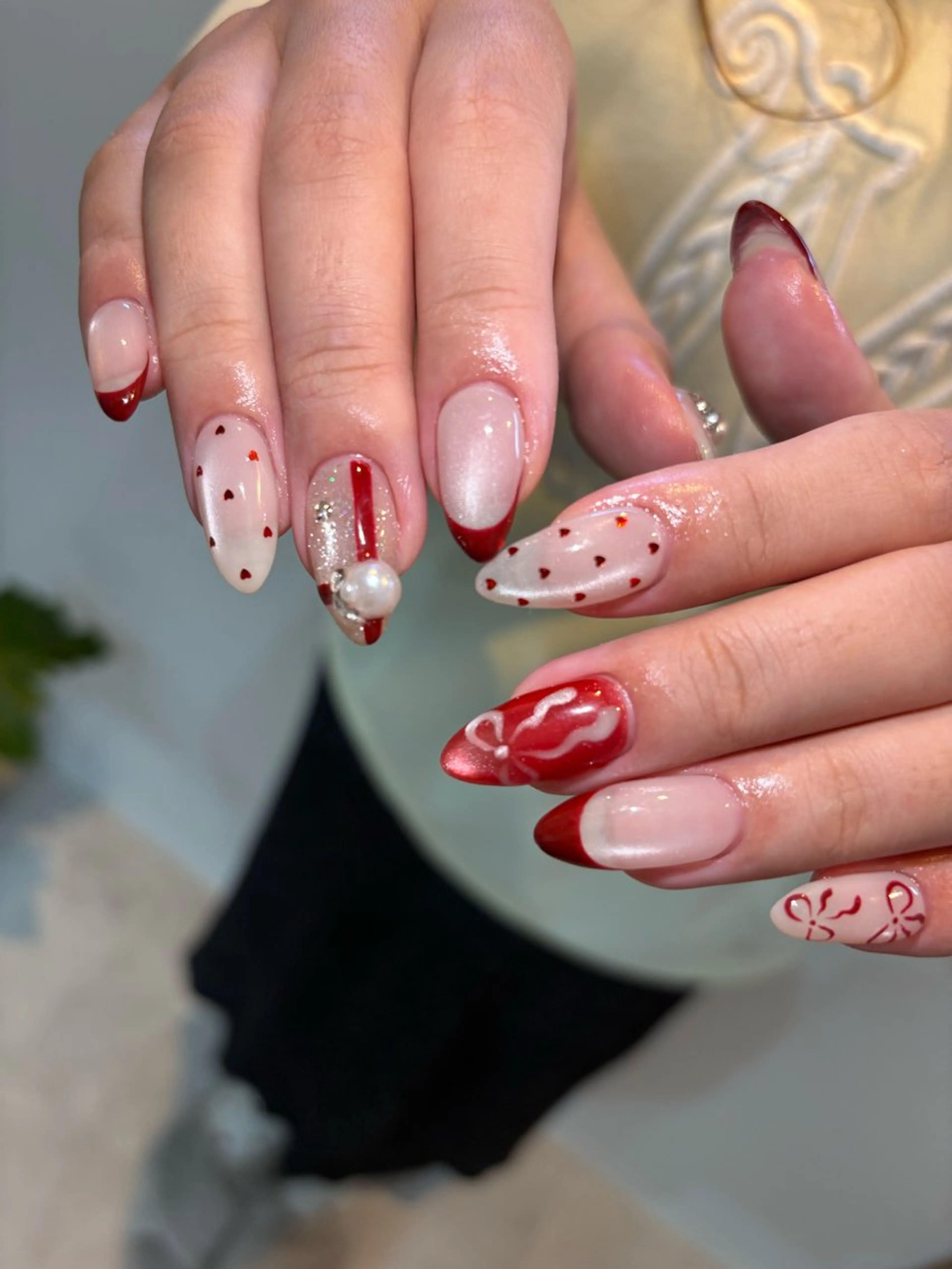 ネイル マグネットネイル リボン バレンタイン フットネイル Belle　Nail 【haluca】のネイルデザイン