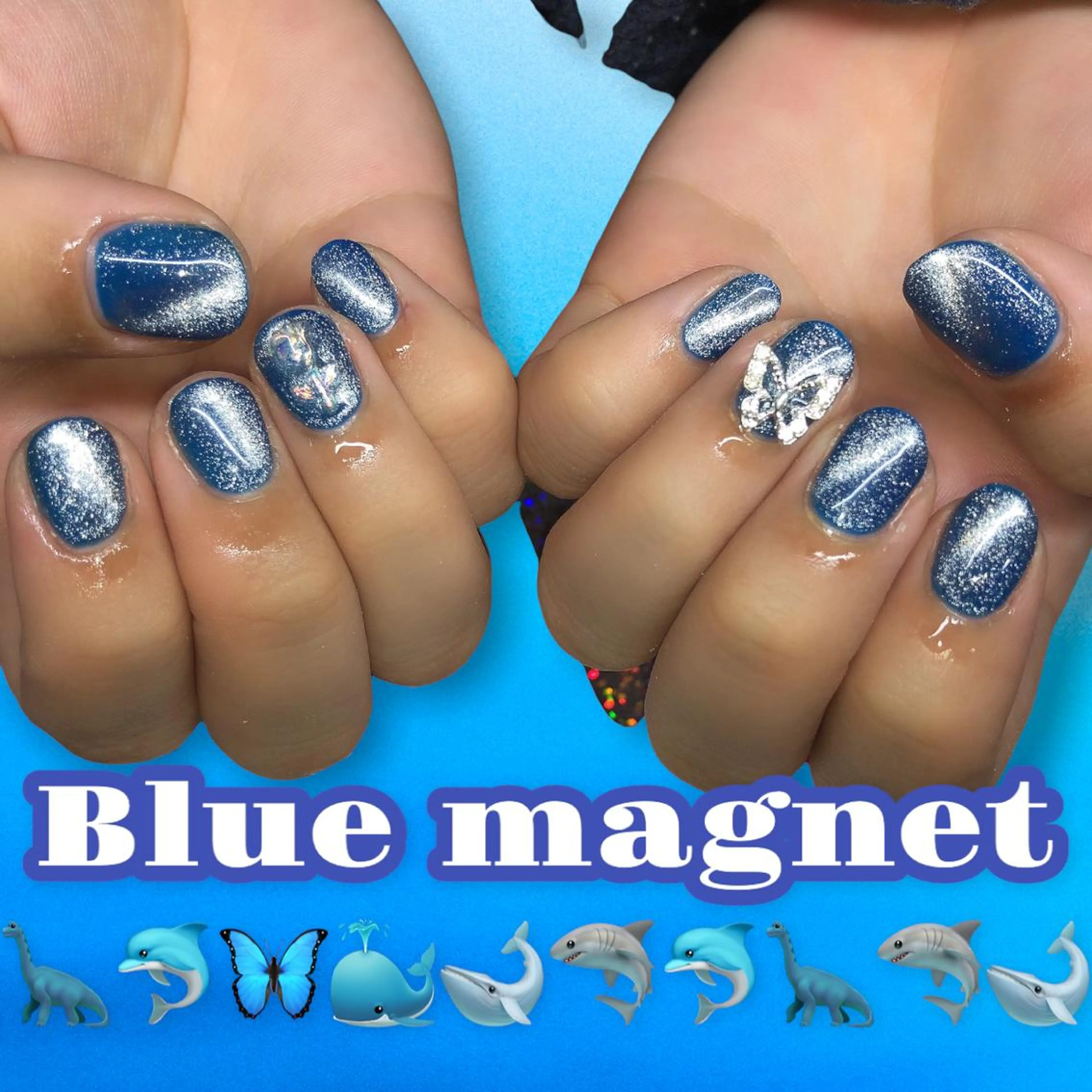 ネイル ブルー マグネットネイル ハンドネイル 【Yappy🌈】 💖P-tanaのネイルデザイン